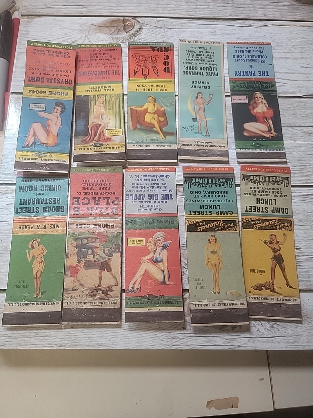 Lot of 10 Vintage Matchbook Pin-up Girlie Models Artwork Risque (A)