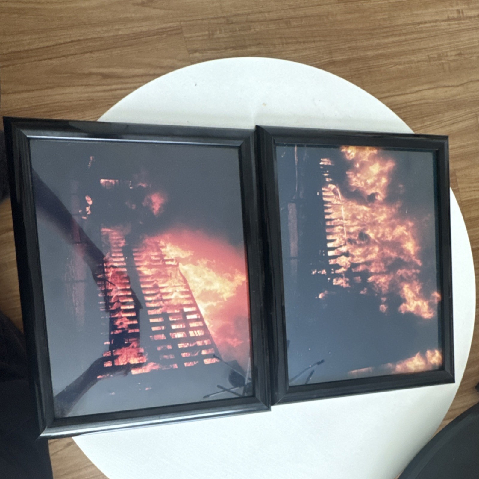 Framed Firefighting & Rescue Burning Building Fire Photographs Set of 2