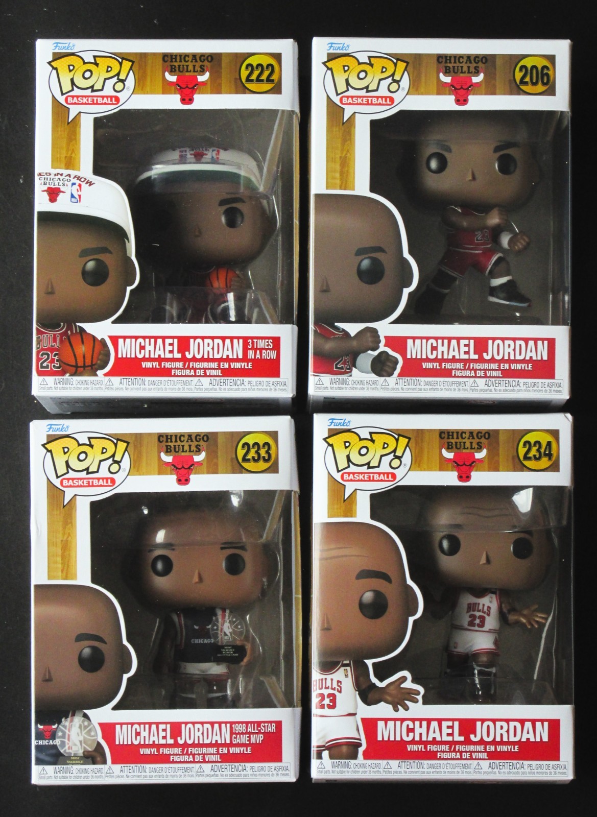(4) NEW Funko Pop Michael Jordan Lot - #206, 222, 233, 234 - Chicago Bulls NBA