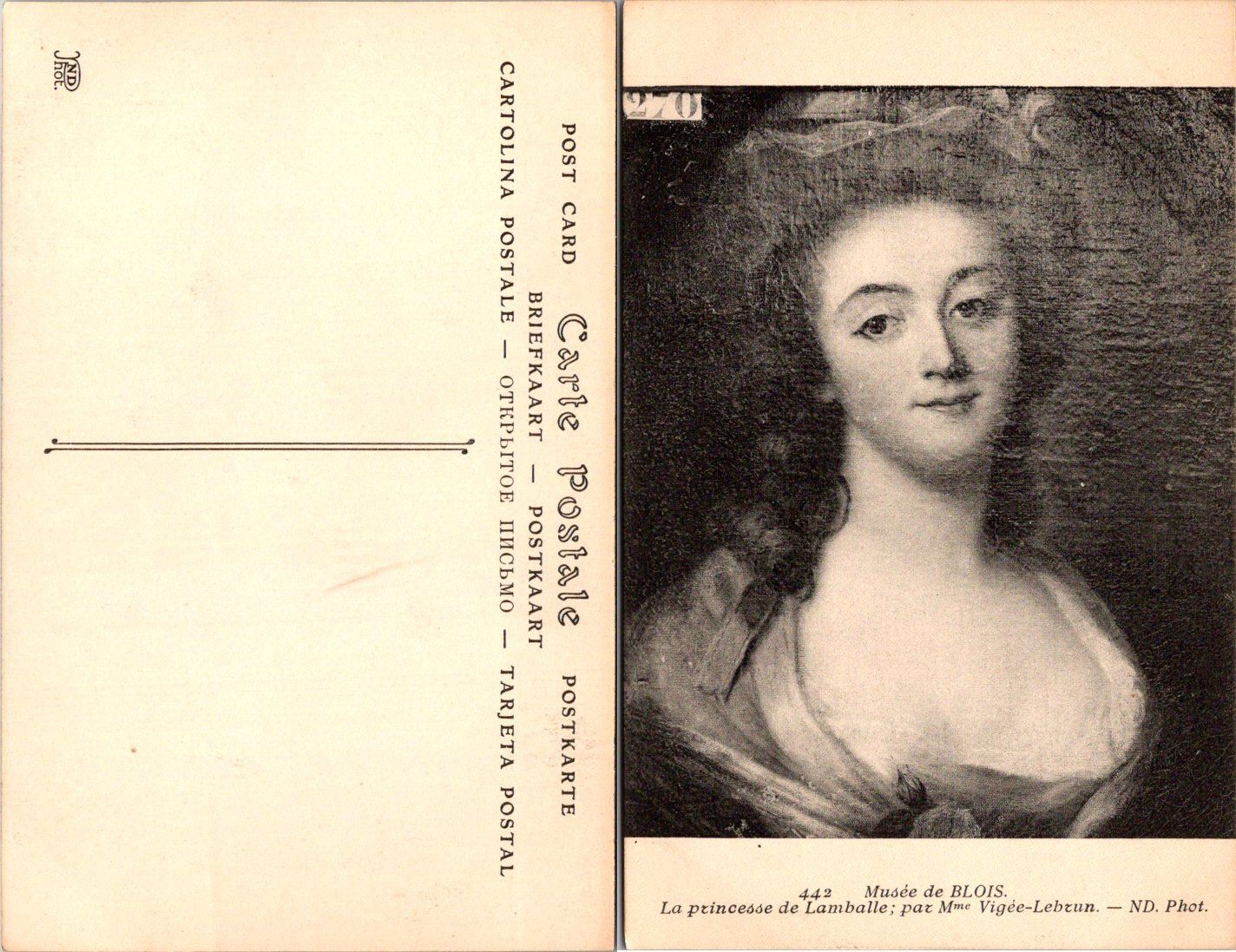 Vintage Musee de Blois Postcard La princesse de Lamballe 442 France Divided Back