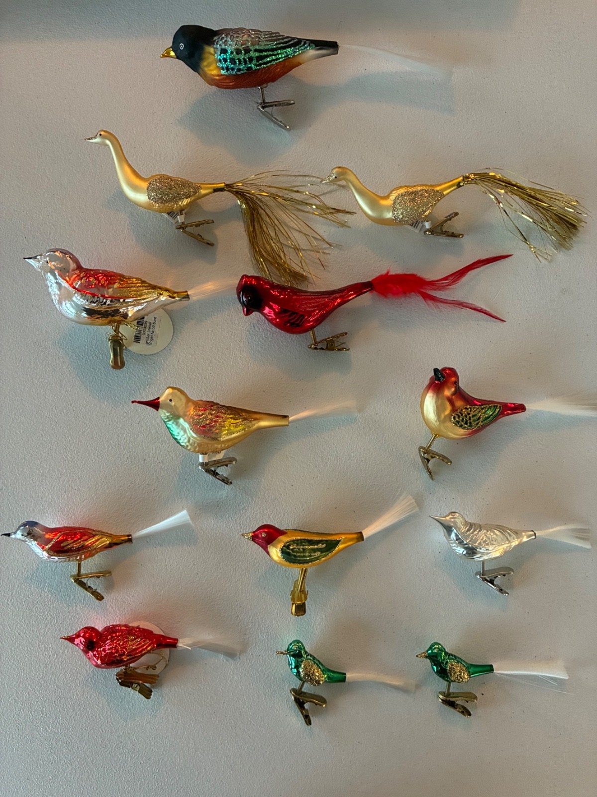 13 Vintage German Mercury Glass Bird Ornaments Clip-On Lauschaer +