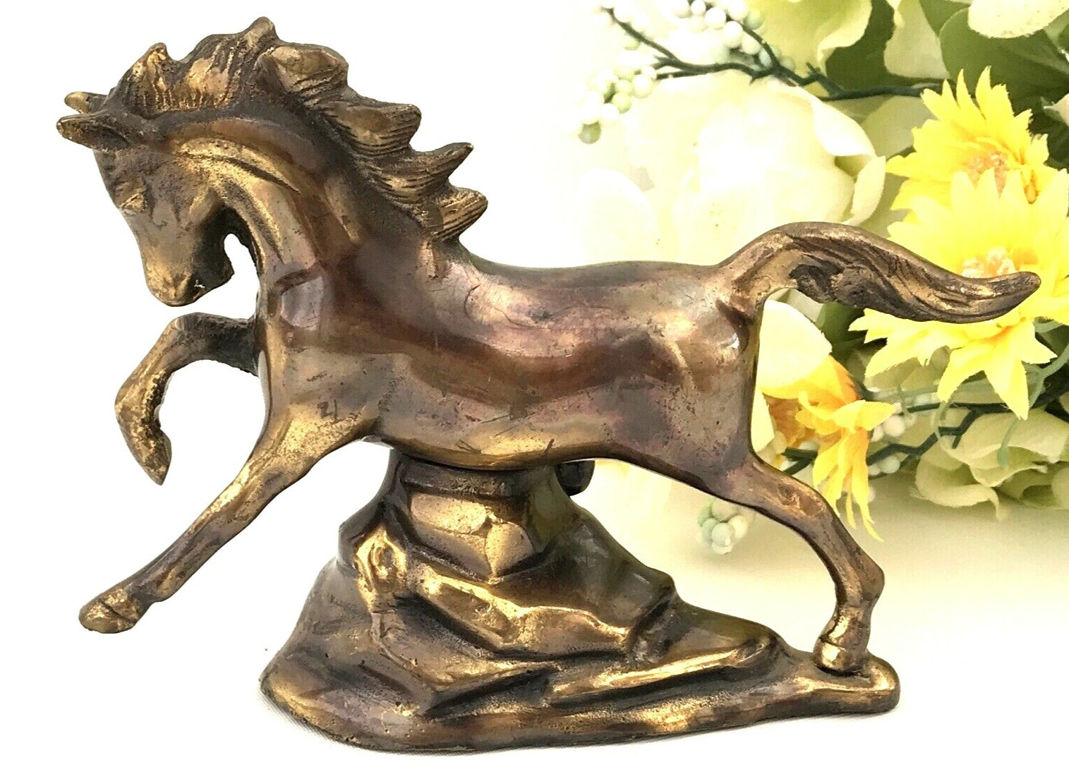 Vintage Solid Brass Horse Wild Mustang Running 5.75\