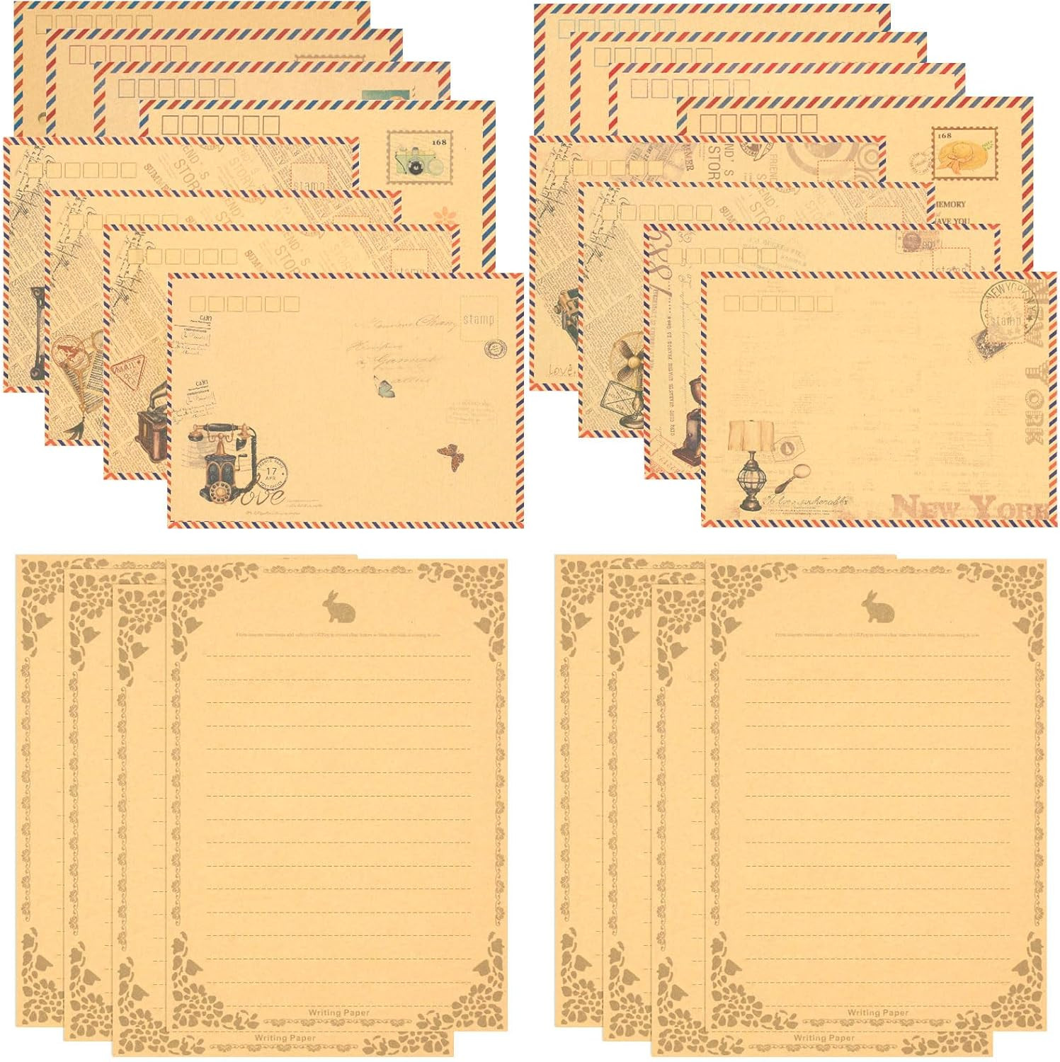 48 PCS Vintage Style Stationery Paper and Envelopes Set, 32 PCS Lined Station...