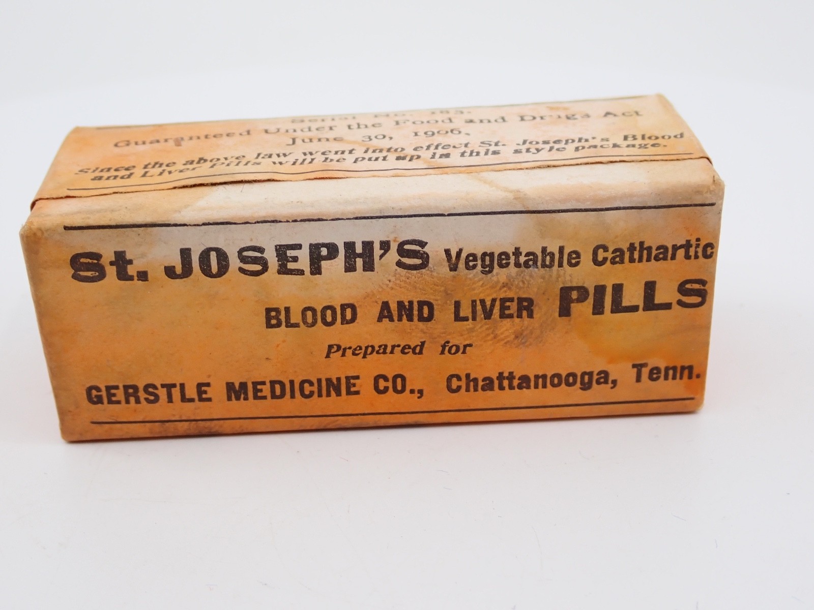 Antique St. Josephs Vegetable Cathartic Blood and Liver Pills Box Circa 1906