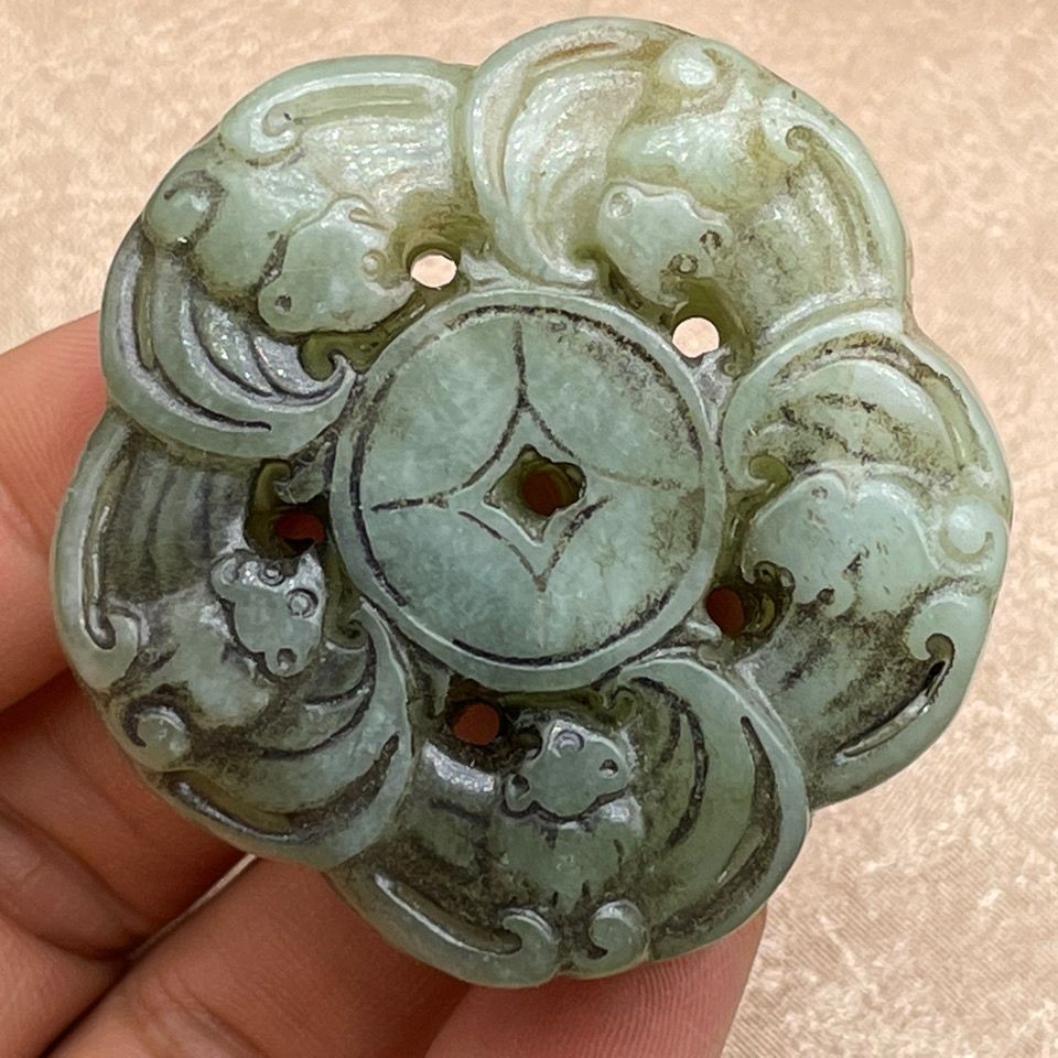 Antique Xiuyan Jade Pendant Vintage Jade Carving Five Blessings Collectible