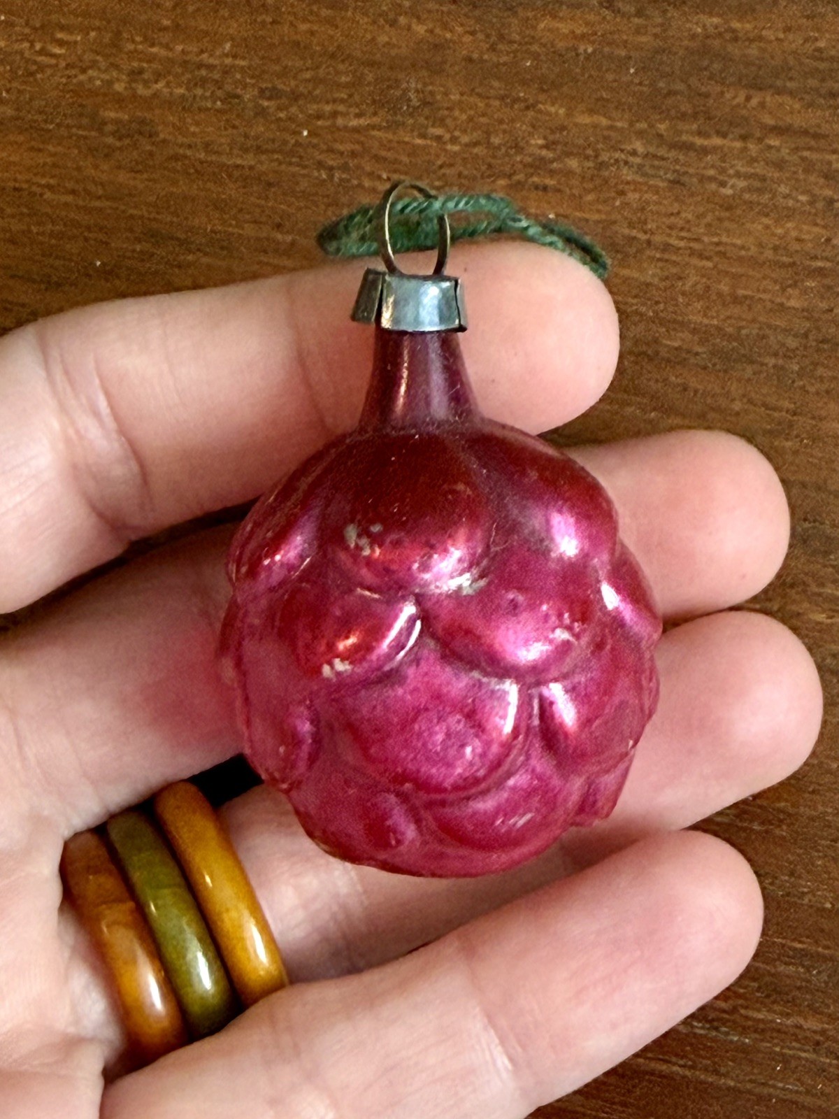 Antique Pink Berry Feather Tree Glass Christmas Ornament Germany Heidt? 