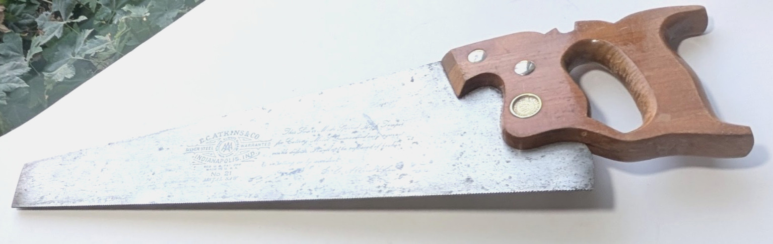 Antique E. C. Atkins No. 21 Metal Cutting Hand Saw 16 TPI Factory Surfaces