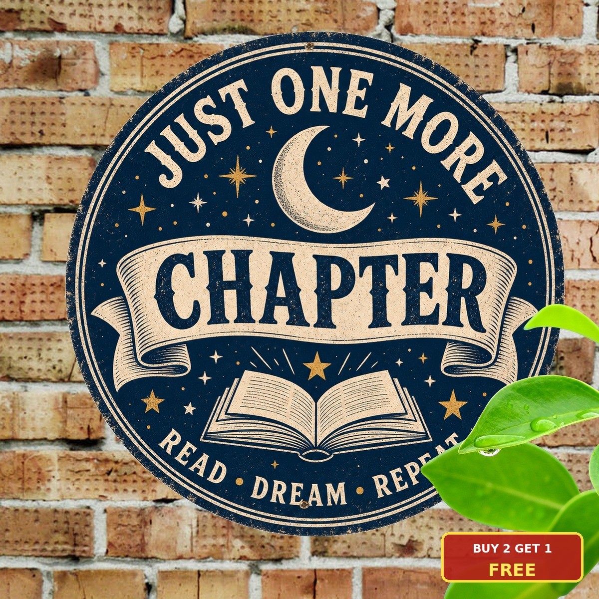 Just One More Chapter Book Lover Library Reading Room Round Tin Sign