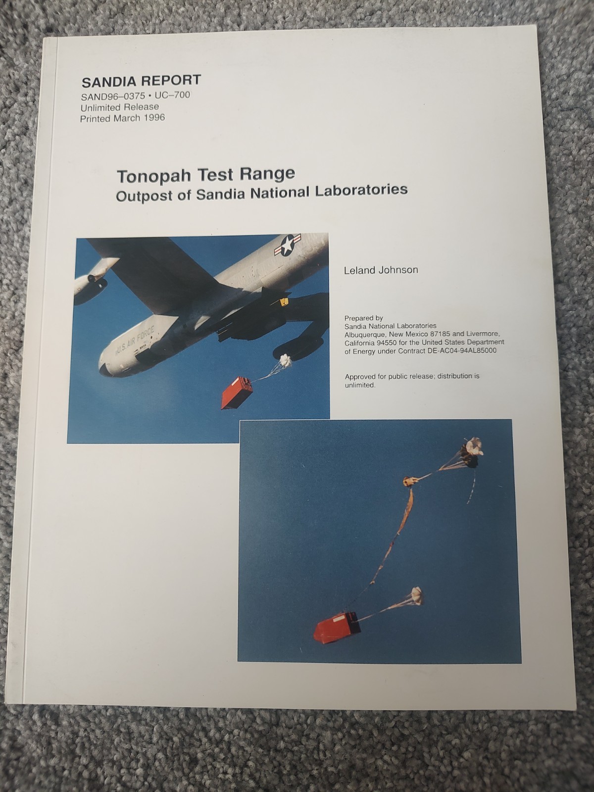 Tonopah Test Range Sandia Report March 1996 Nuclear Sandial National Lab