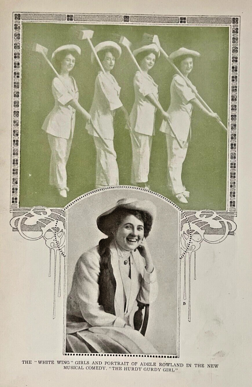 1907 Vintage Magazine Illustration Actress Adele Rowland in The Hurdy Gurdy Girl
