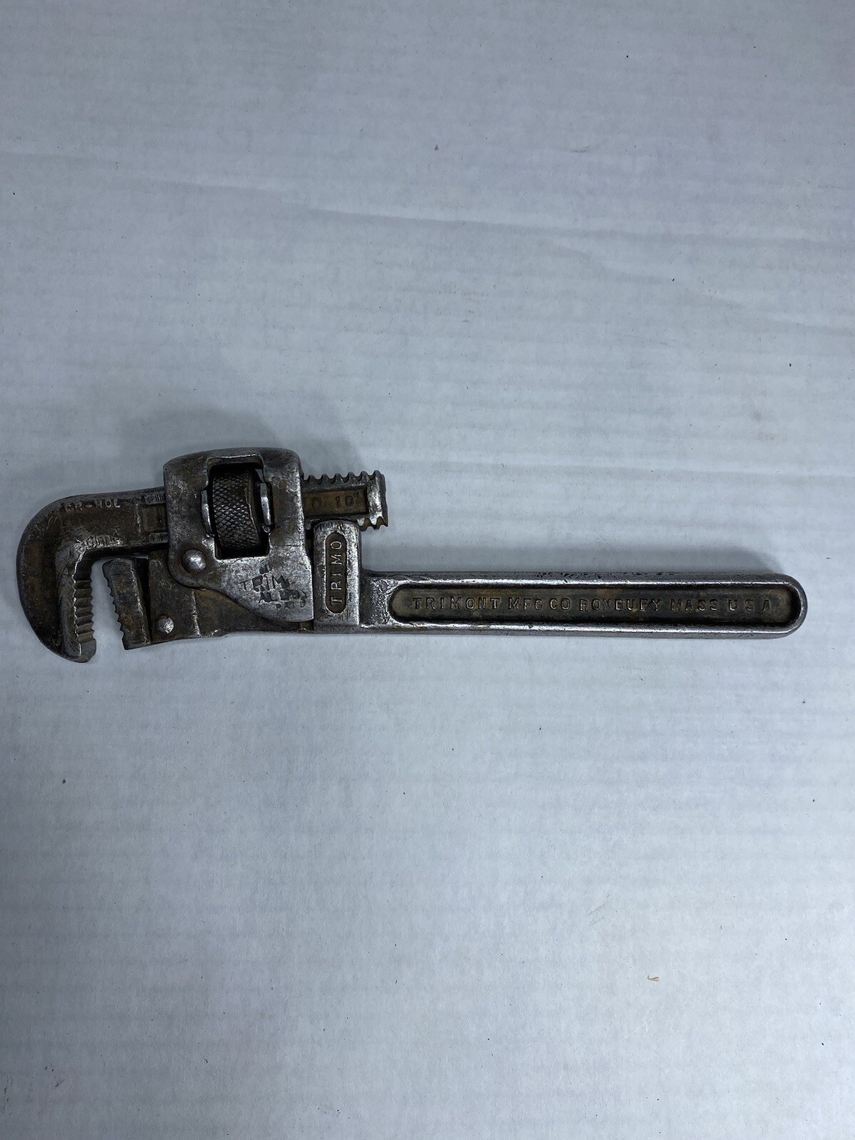 Vintage Trimo Size 10 Inch Pipe Wrench Trimont MFG Co Roxbury, MASS Antique tool