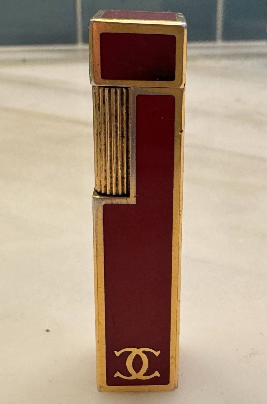 Vintage Cartier Lighter Working Gold Plated Butane Lighter Red Lacquer