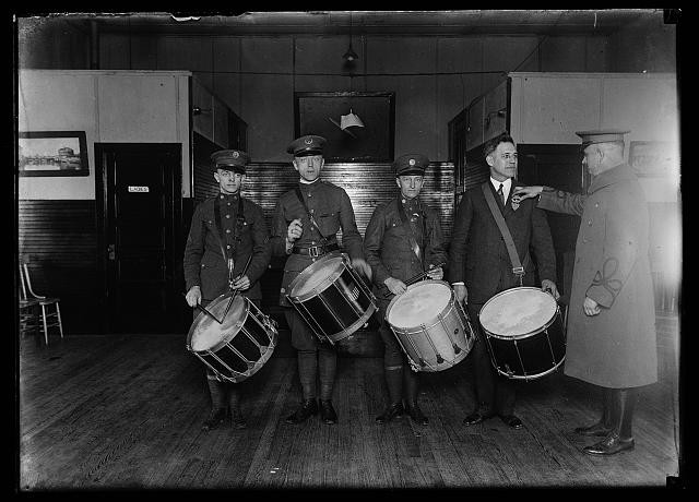Photo:Military Drummers Uniforms Indoor Group Portrait 1910s