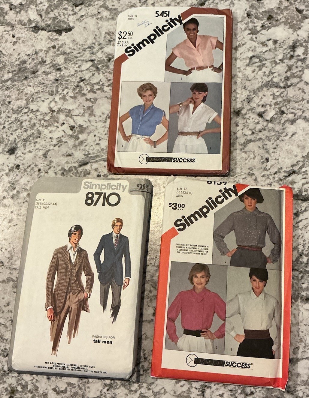 LOT 3 Simplicity 54511982 Misses\' shirts, 61591983 blouse, 87101978 Men’s Vest 