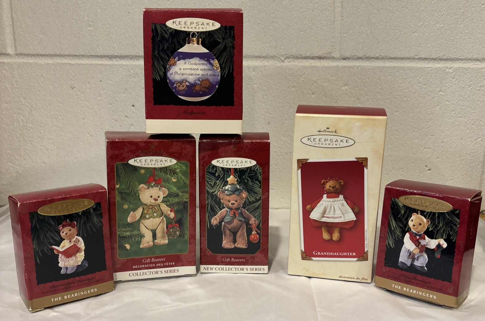 intage Hallmark Lot Of 6 Bear Themed Christmas Ornaments Boxed