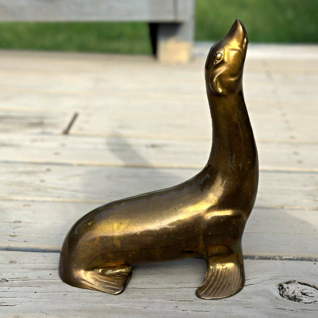 Vintage Large Solid Brass Seal Sea Lion Figurine 11