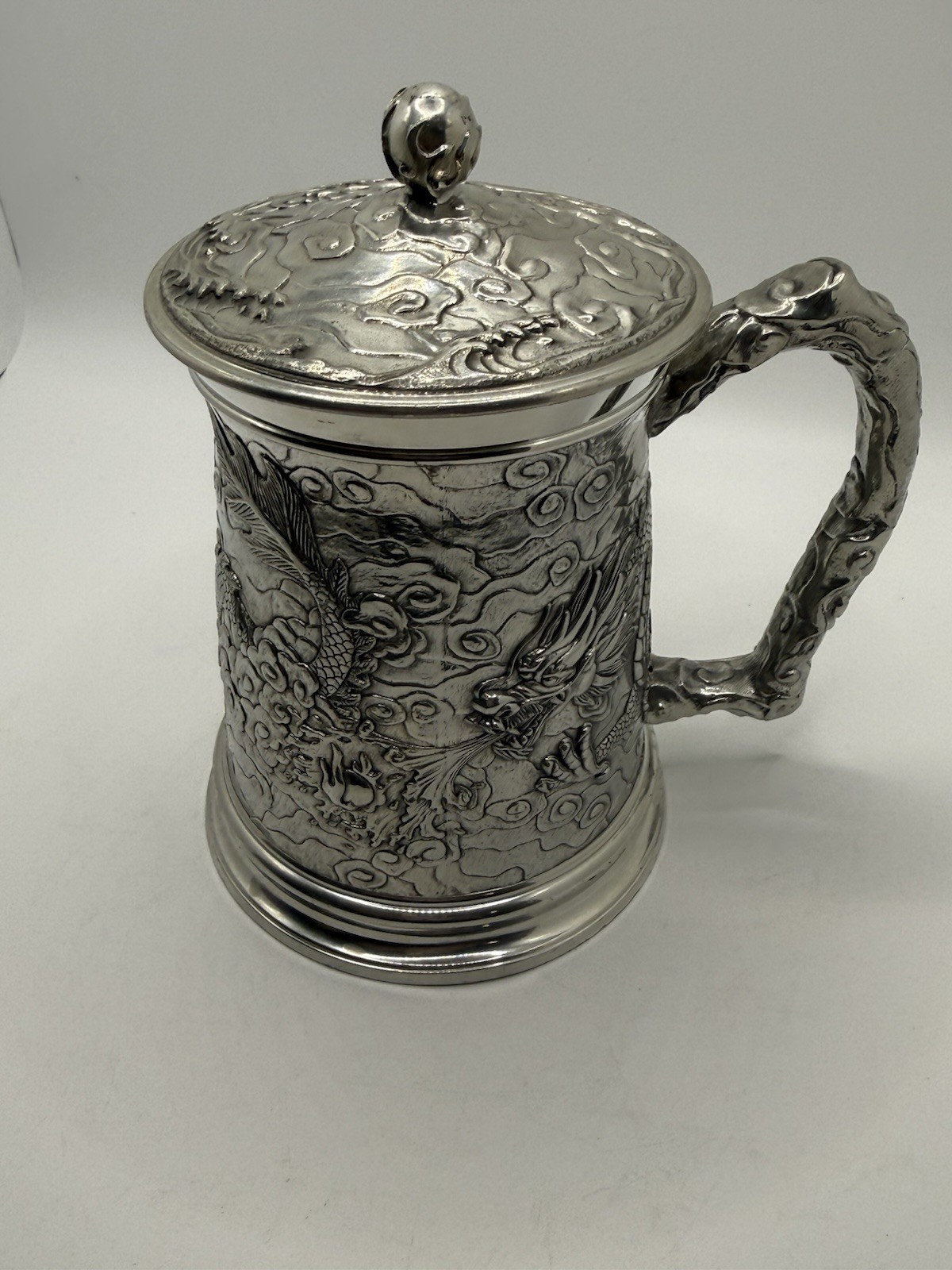 Royal Selangor Pewter Lidded Dragon Tankard Stein Asian Dragon 5” Heavy