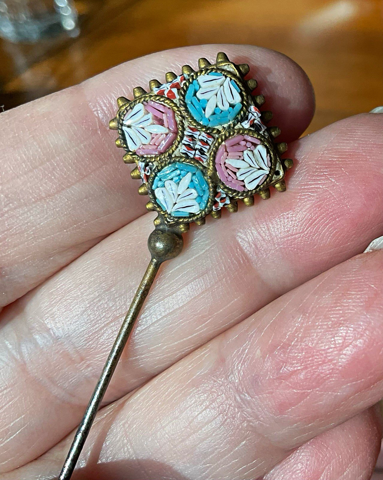 Antique Micro Mosaic Triangle Hat Pin