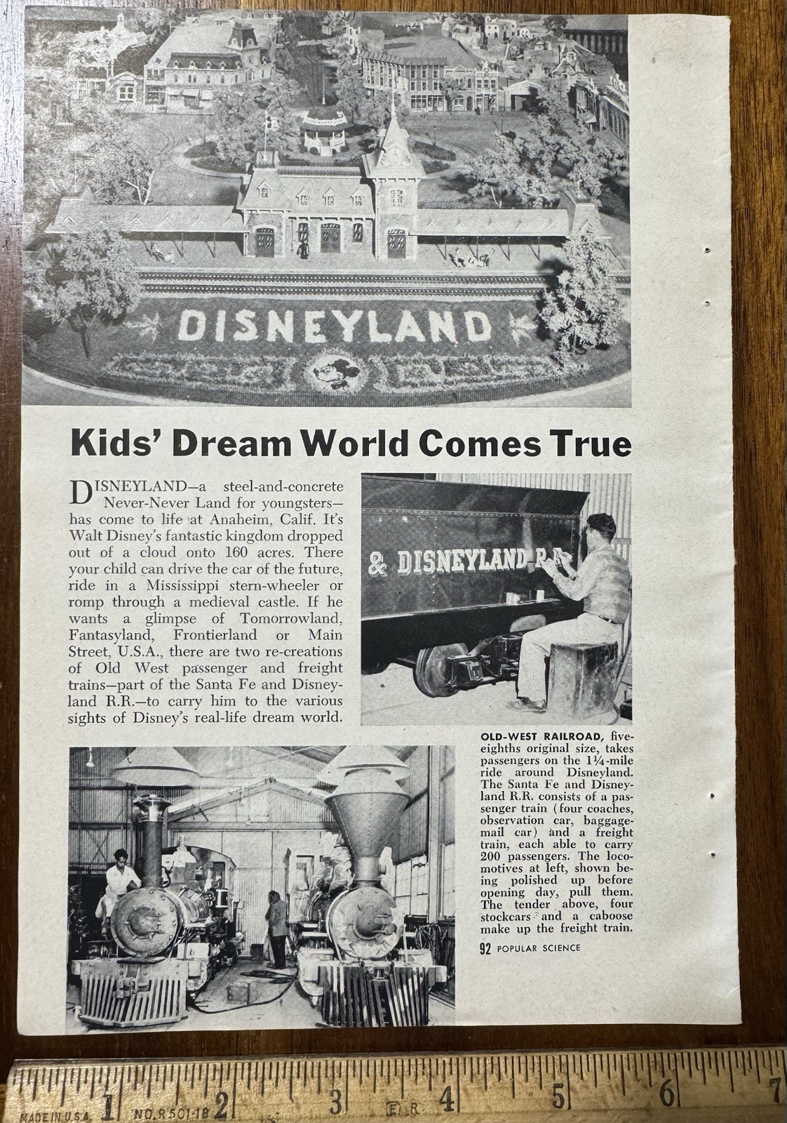 Vtg 1950s Magazine Article Walt Disney Disneyland Anaheim CA Railroad 