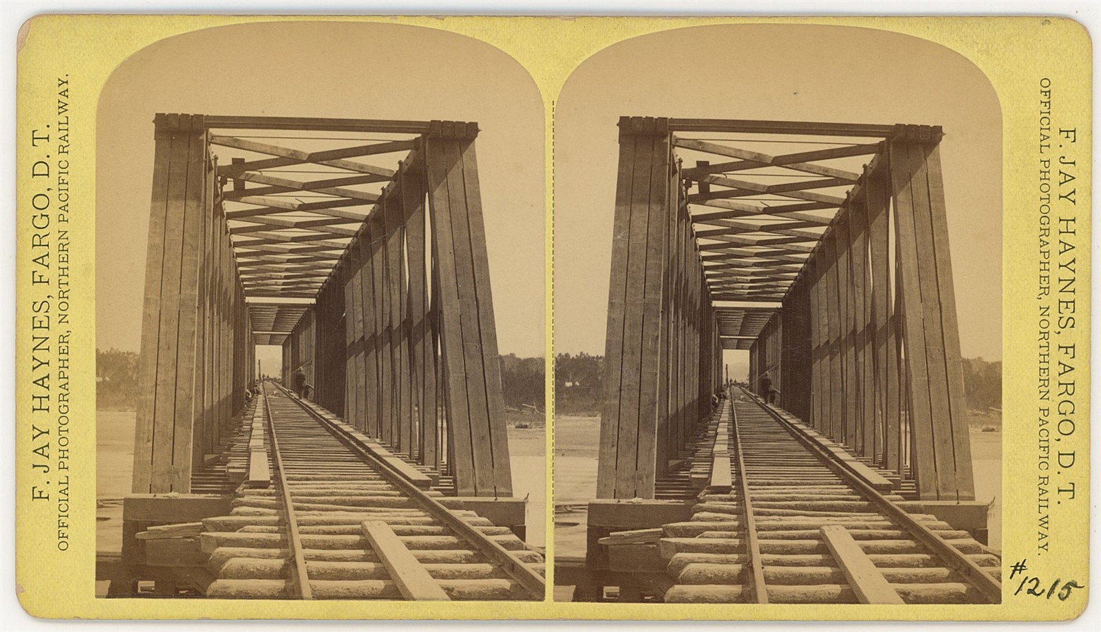 MONTANA / WYOMING STEREOVIEW - Bighorn River Railroad Bridge - FJ Haynes 1880s