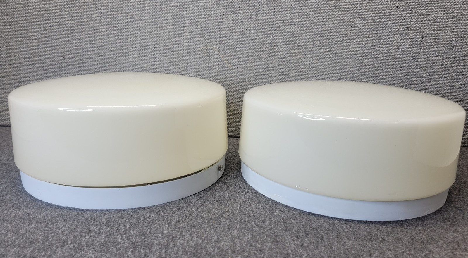Lot 2 Vtg MCM Prescolite Metal Milk Glass Flush Mount Drum Ceiling Light 12