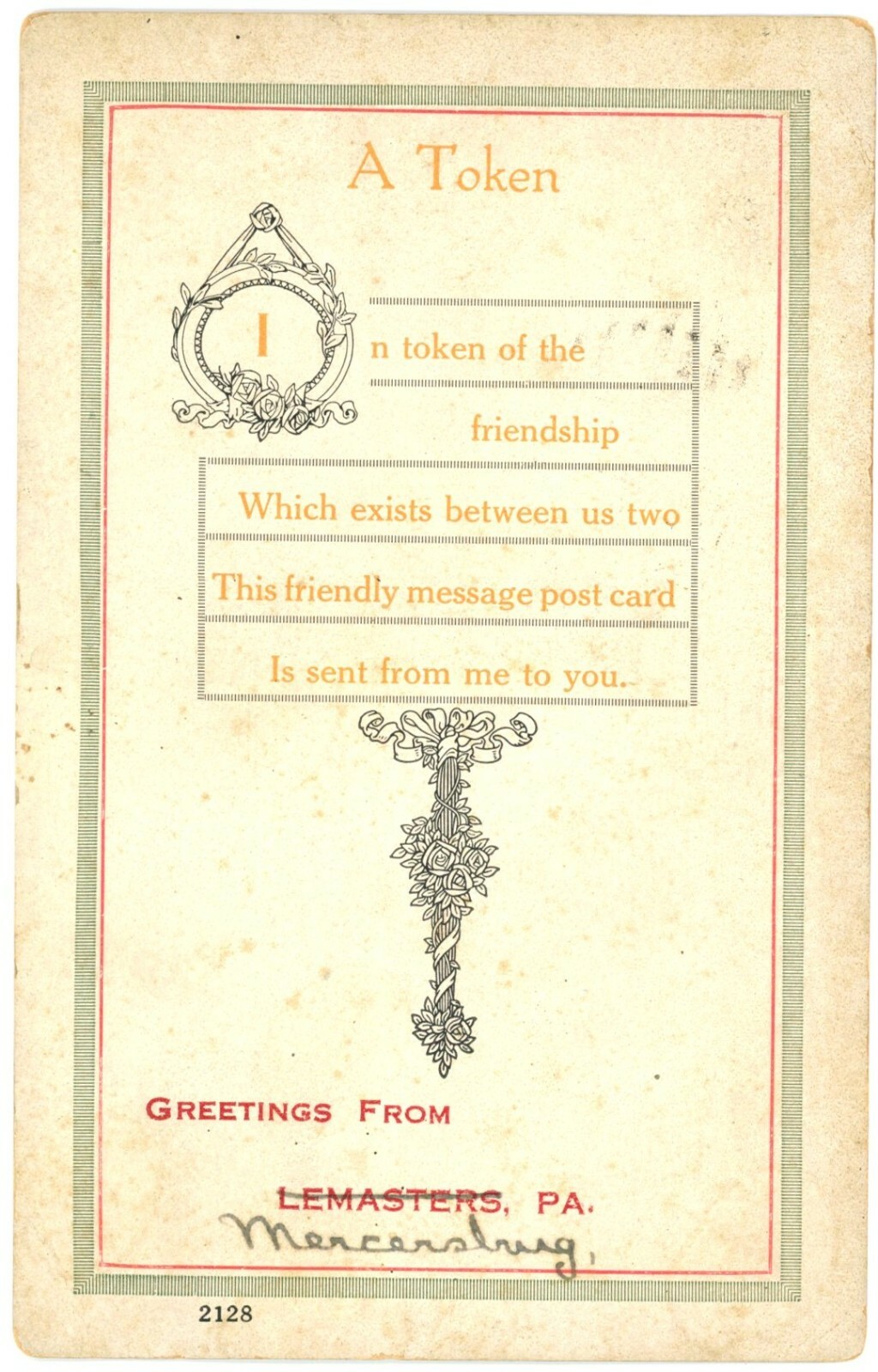 Lemasters PA Pennsylvania Greetings Friendship Undivided Back Postcard c1907
