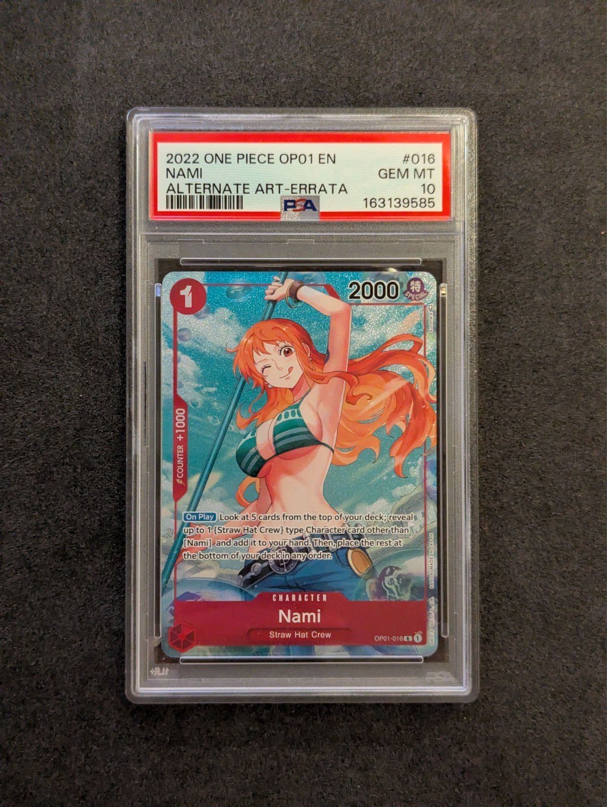 2022 ONE PIECE OP01-ROMANCE DAWN ALTERNATE ART-ERRATA BETA #016 NAMI PSA 10