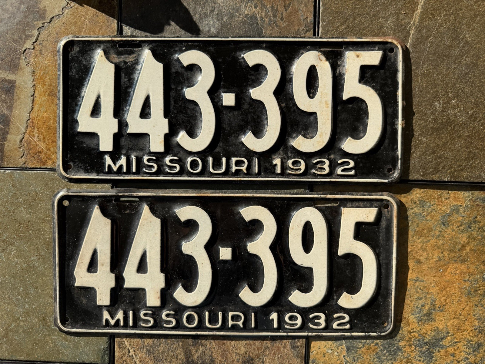 1932 Missouri License Plates Matched Pair Original Vintage Rat Rod Decor