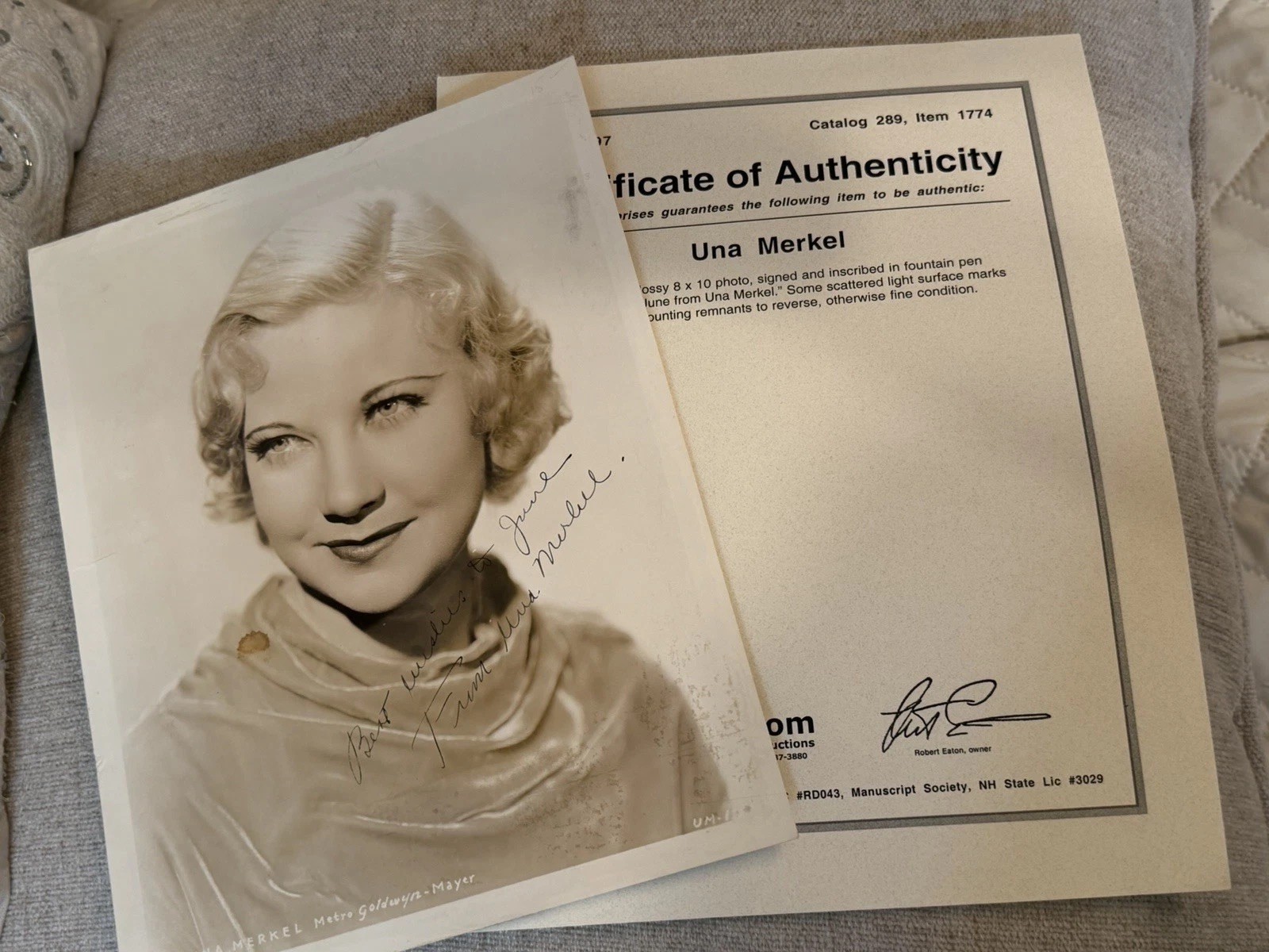 Una Merkel Signed MGM 8x10 Photo c1935 Auto R&R COA Hollywood Actress