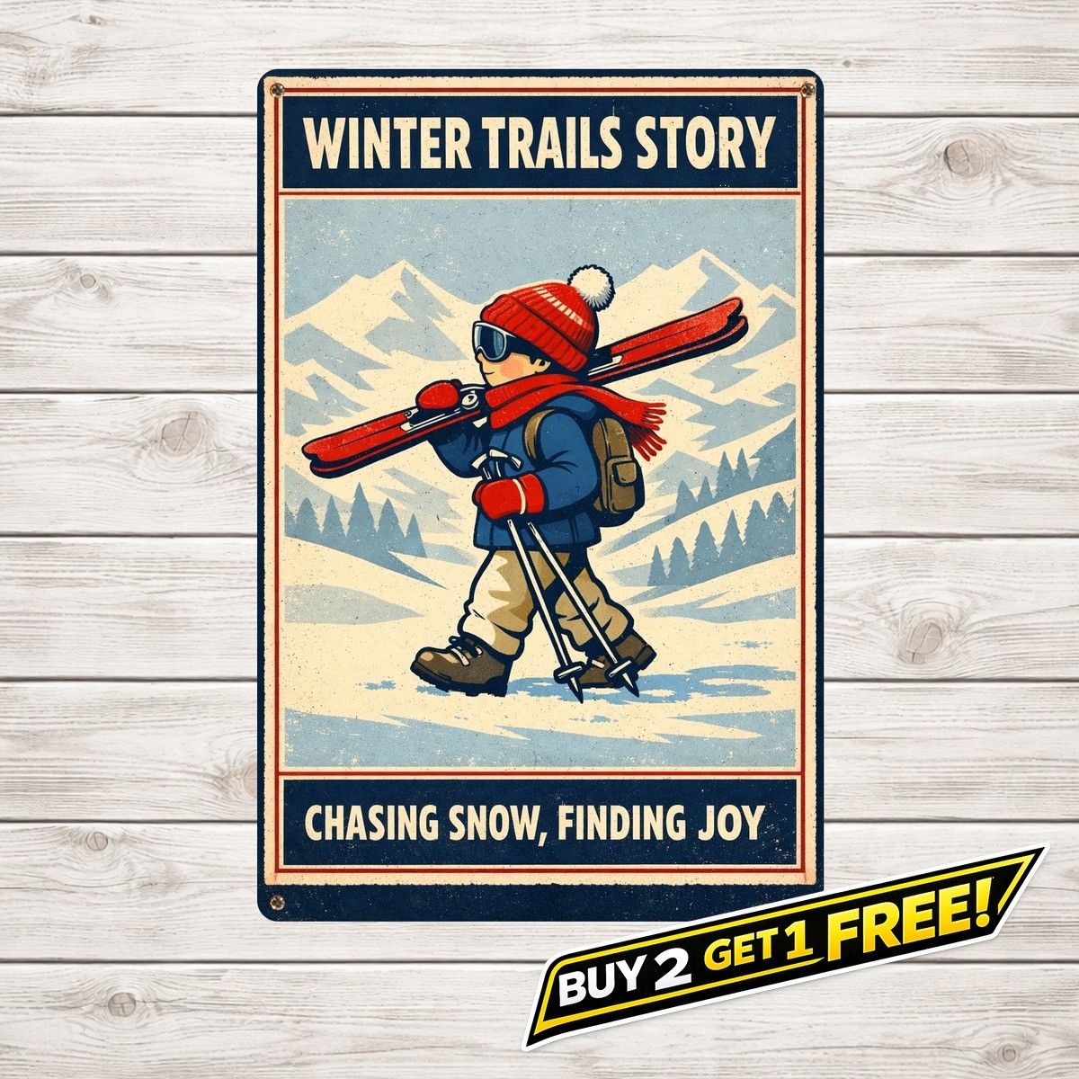 Once Upon A Time Skiing Girl Metal Sign Vintage Winter Sport Plaque