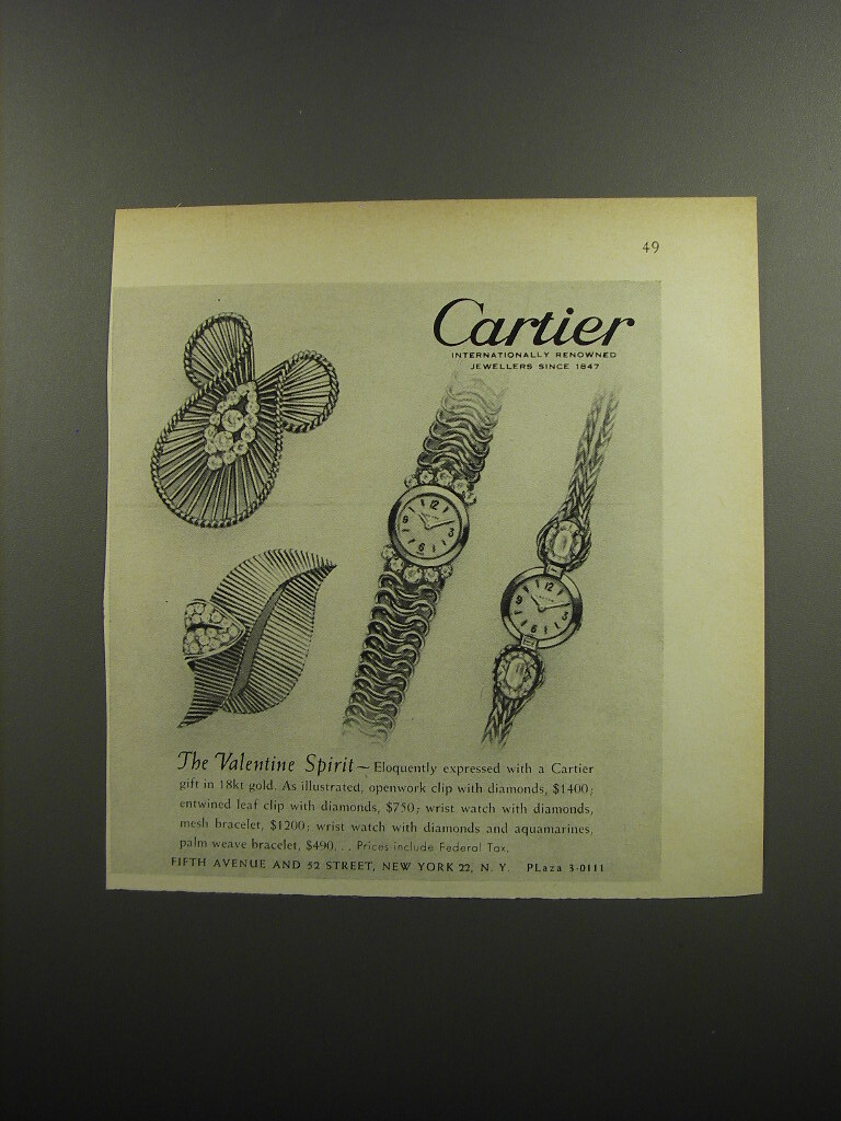1953 Cartier Watches and Jewelry Ad - The Valentine Spirit