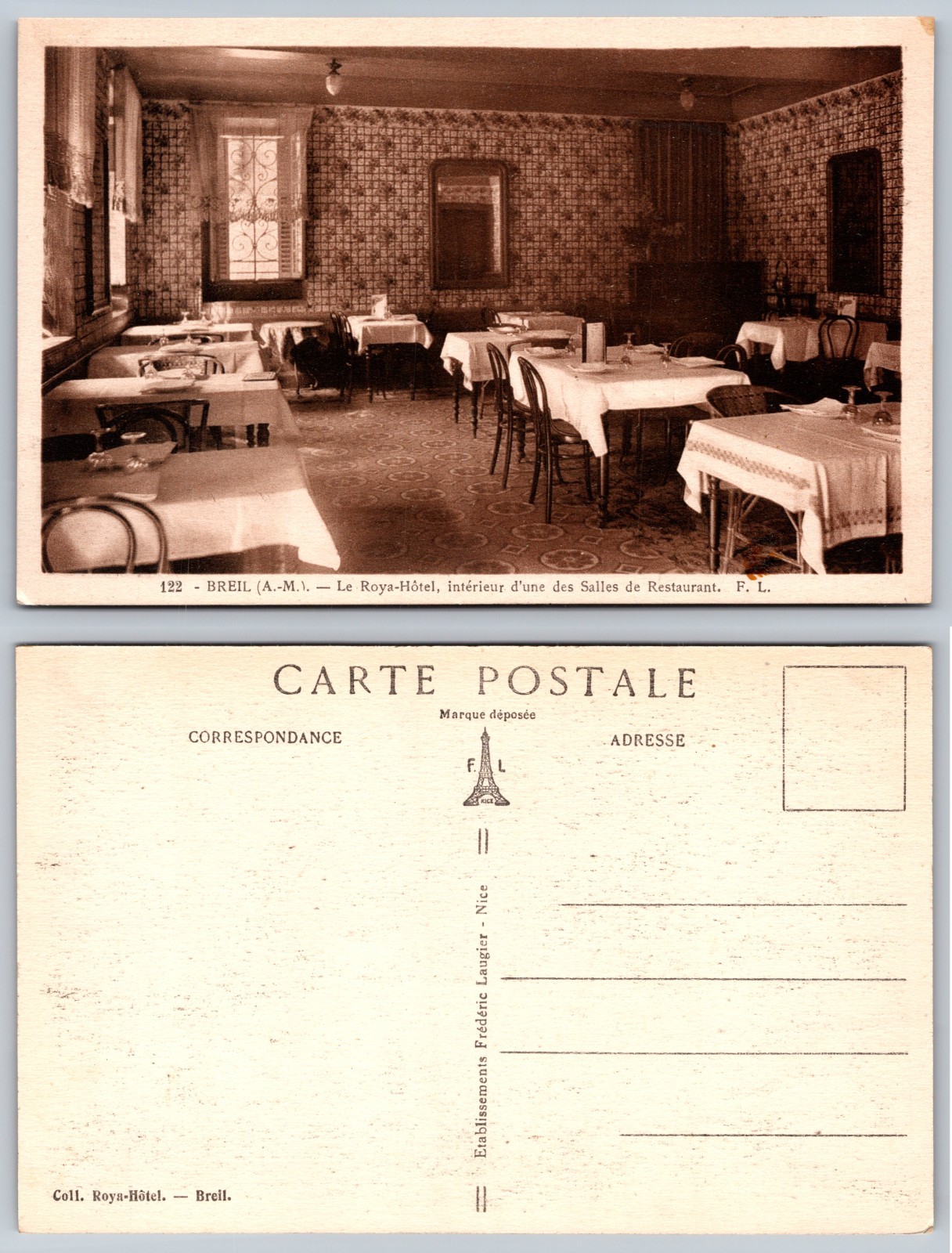 Breil France Roya Hotel Restaurant Interior Postcard