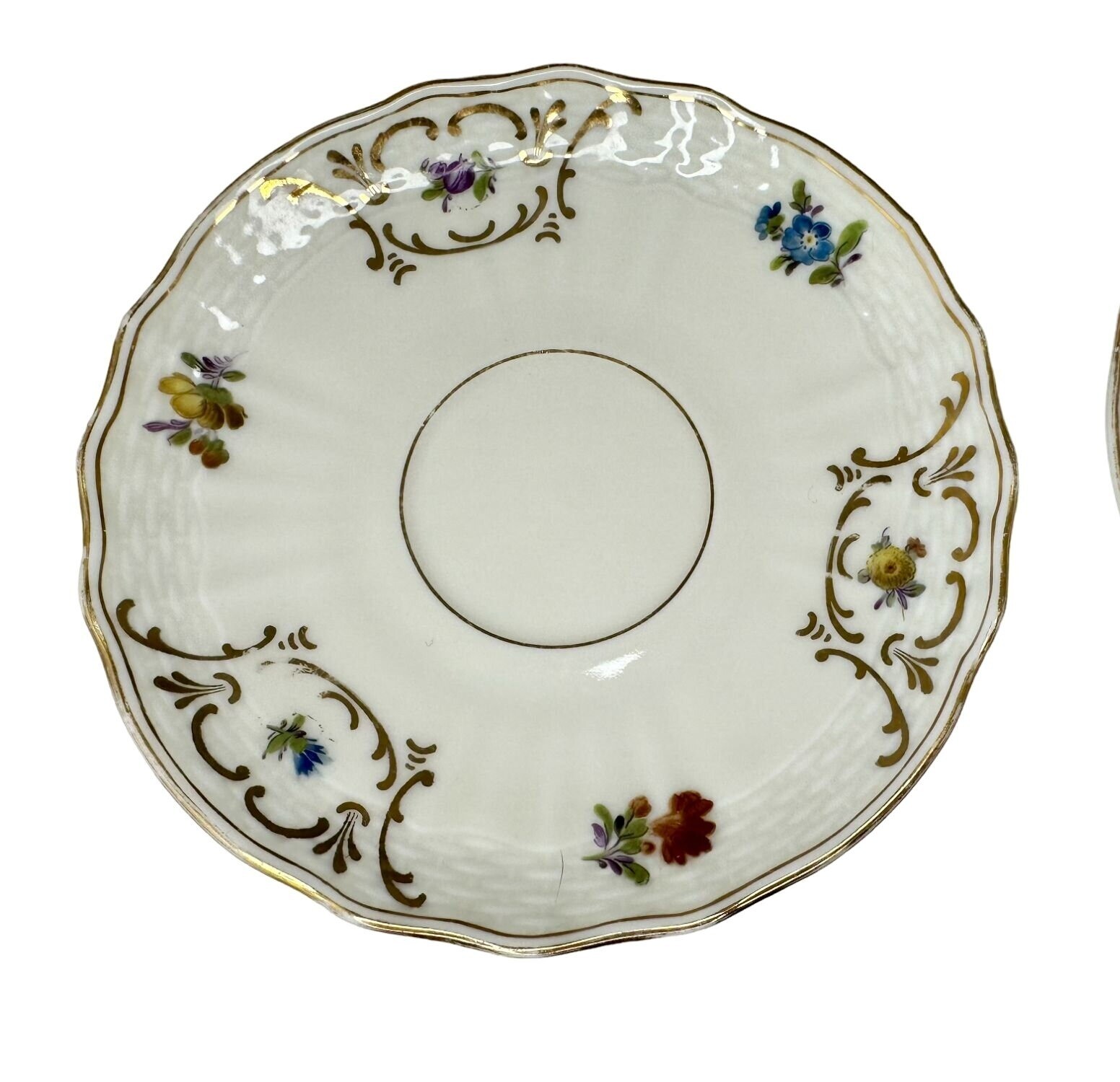 Two Epiag Czechoslovakia Saucers Floral with gold accents & Trim
