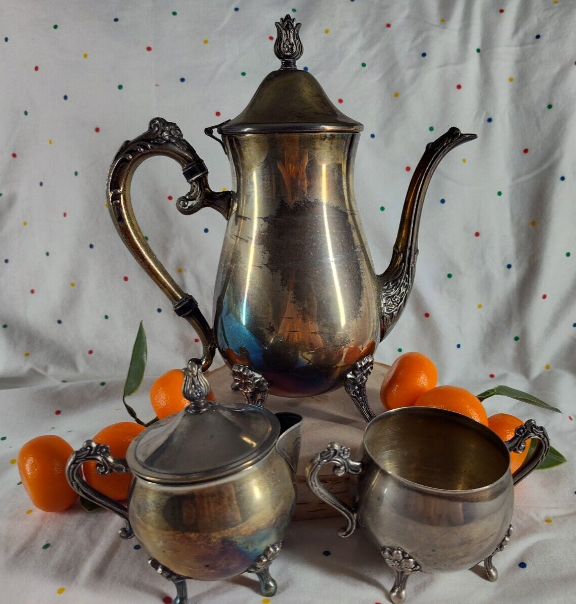 Vintage Leonard Silverplate Tea Coffee Pot, Sugar Server, Creamer