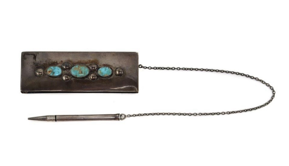 Frank Patania Sr. And Thunderbird Shop Turquoise And Silver Notepad Holder