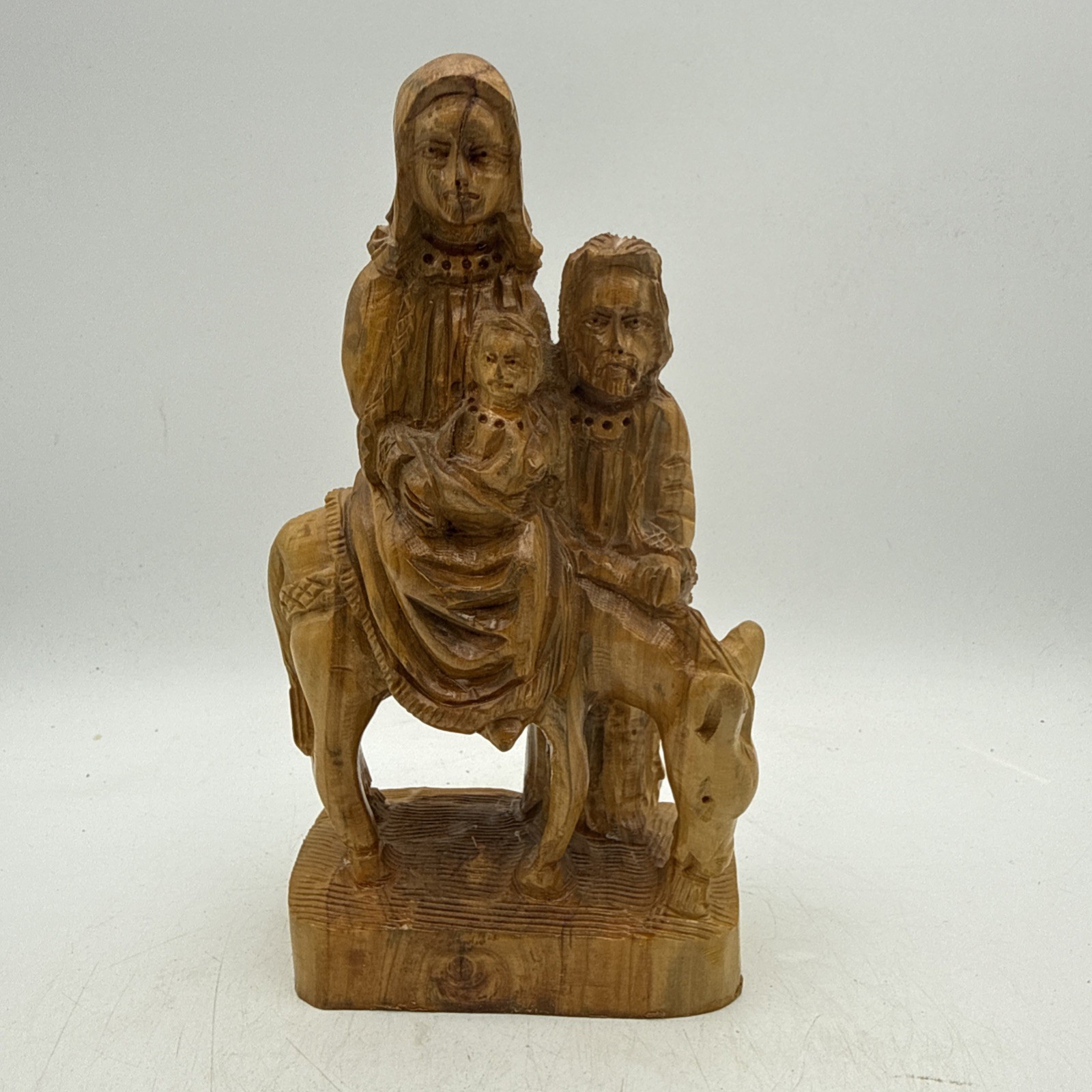 Wood Hand Carved, Mary Joseph  Baby Jesus on Donkey