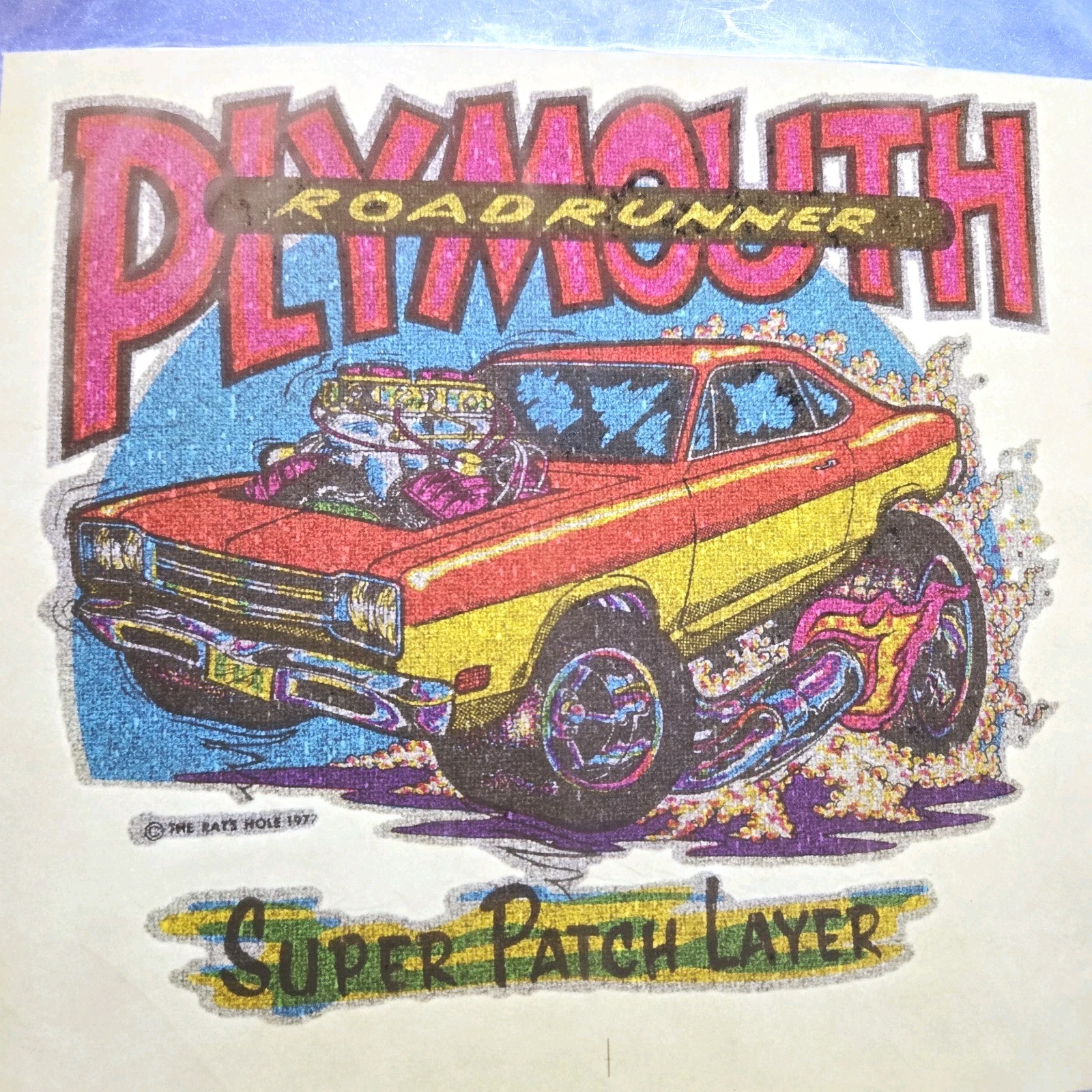 Vtg 1977 Plymouth Roadrunner Iron-On Transfer Porter's Roach Rats Hole Art