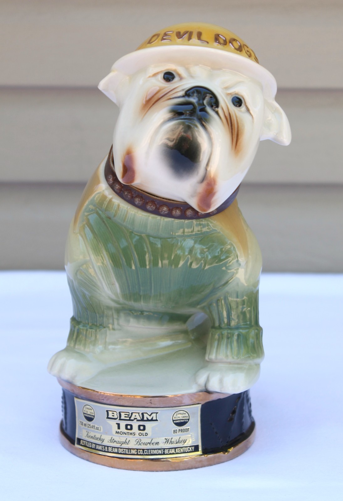 Vintage 1979 Jim Beam Bourbon Whiskey Devil Dogs Mascot Marine Corp Decanter