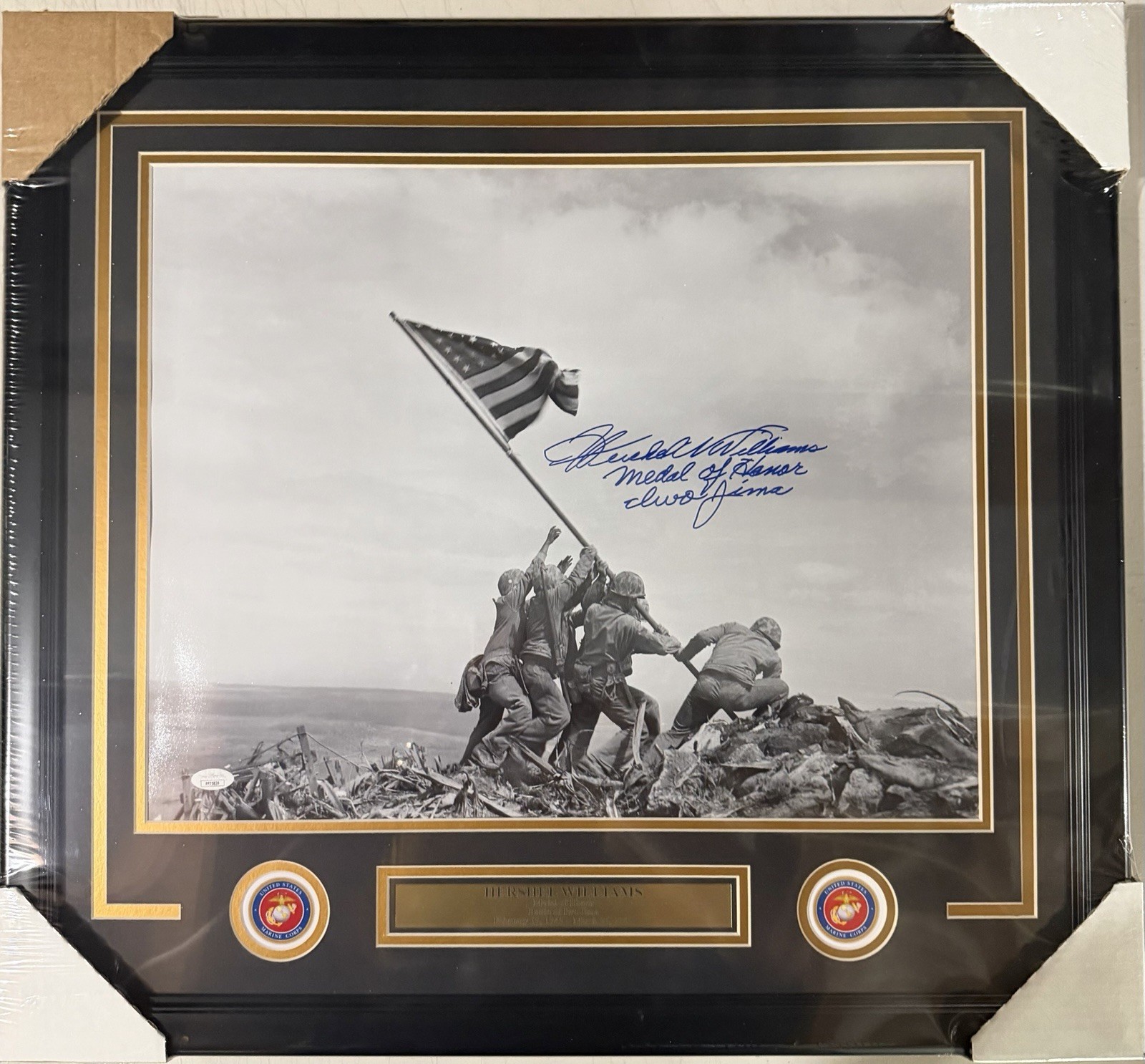 Hershel Williams signed Battle Of Iwo Jima 16x20 Photo Framed JSA 