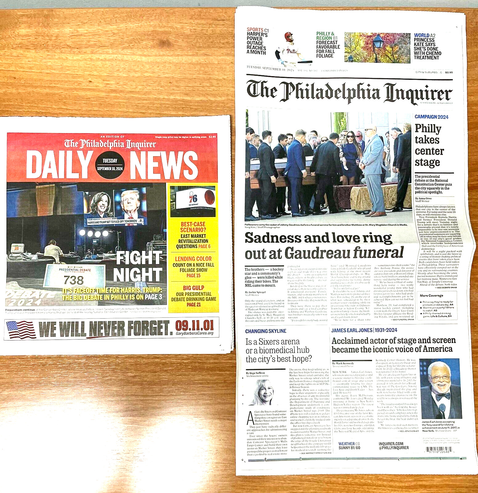 Phila Inquirer DAILY NEWS  9/10/2024 Johnny Gaudreau Funeral COLUMBUS Calgary