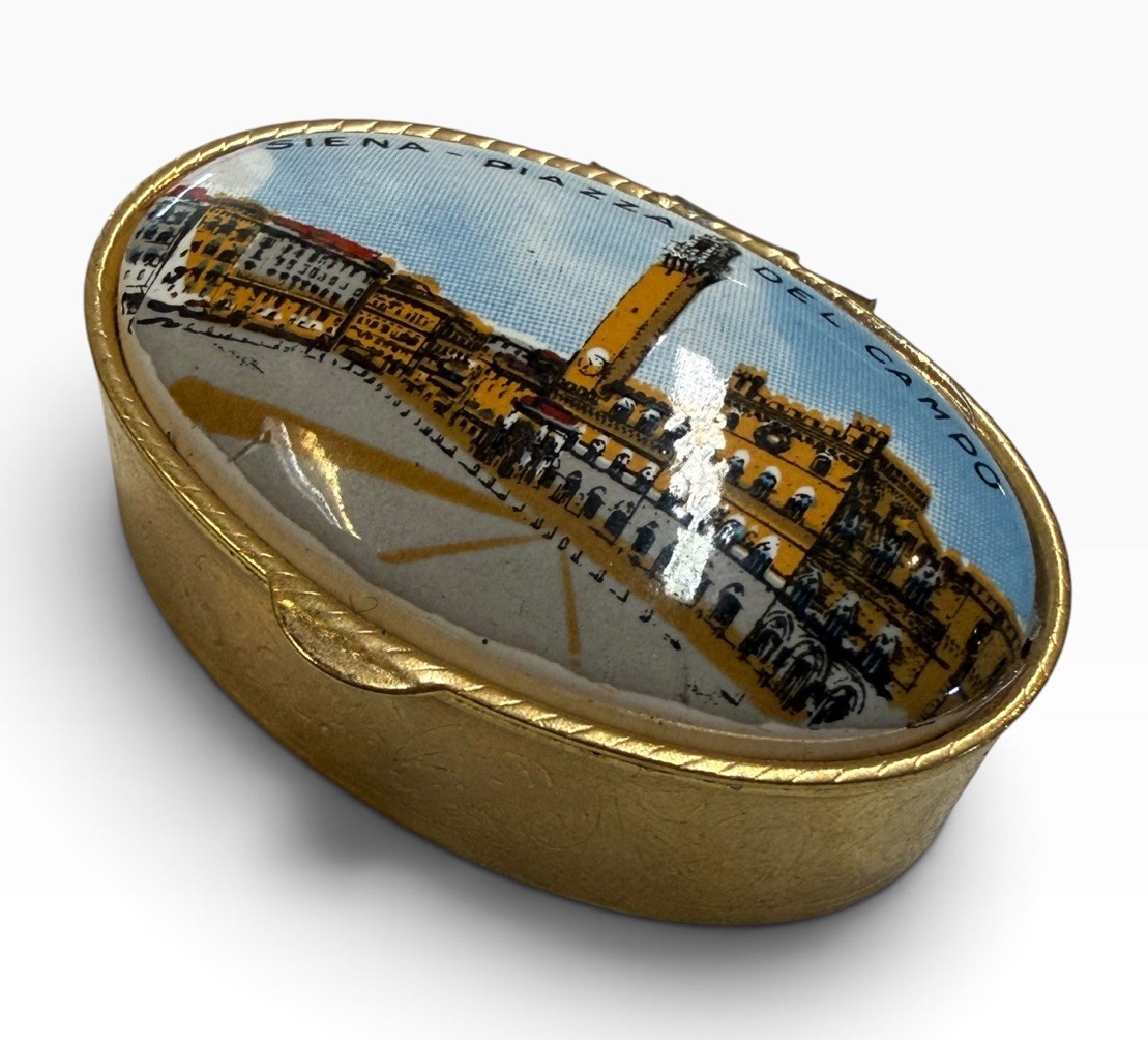 Vintage Italy Siena Piazza Del Campo Ceramic Metal Souvenir Trinket Jewelry Box