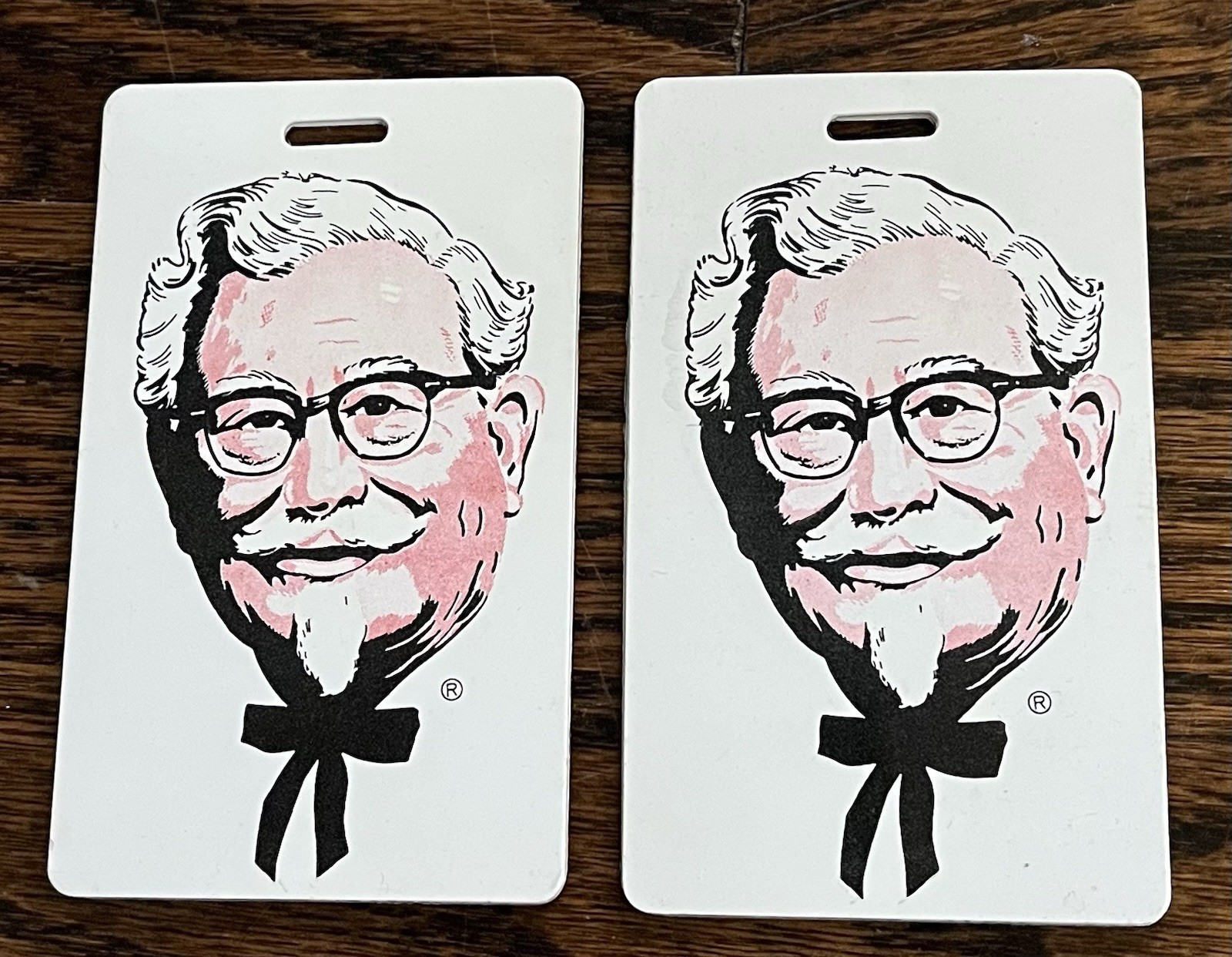 2 Vintage 60's Kentucky Fried Chicken Colonel Sanders ID Card Tags Employee