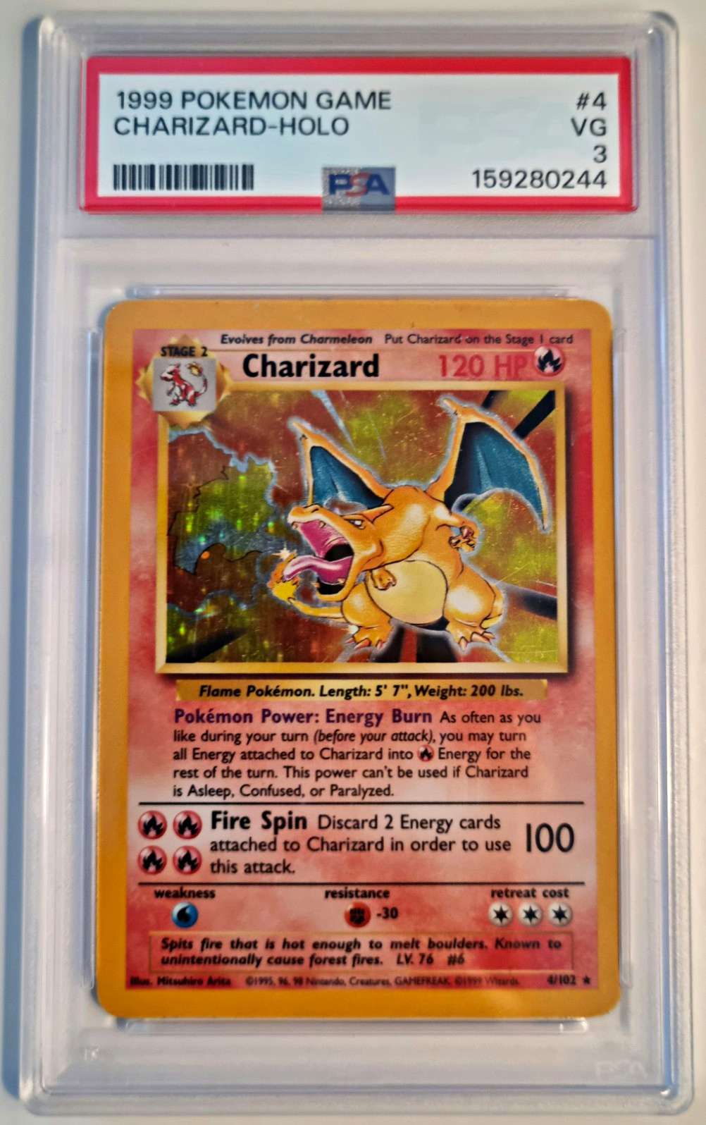 1999 Pokemon Base Set Charizard Holo #4/102 PSA 3 VG Unlimited WOTC