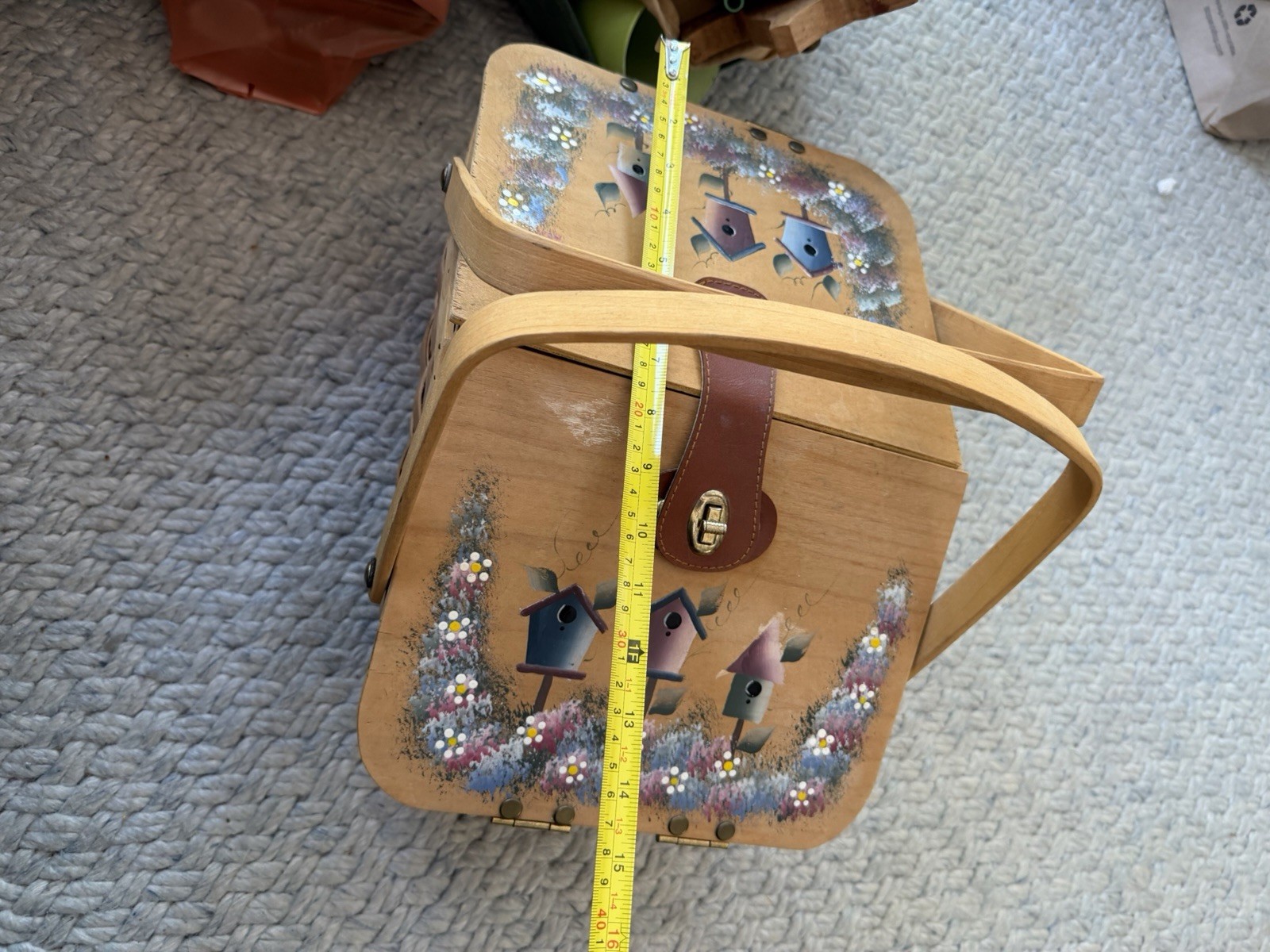 Vintage Kenyield Hand Painted Pie Carrier Picnic Basket 15,5x10x9