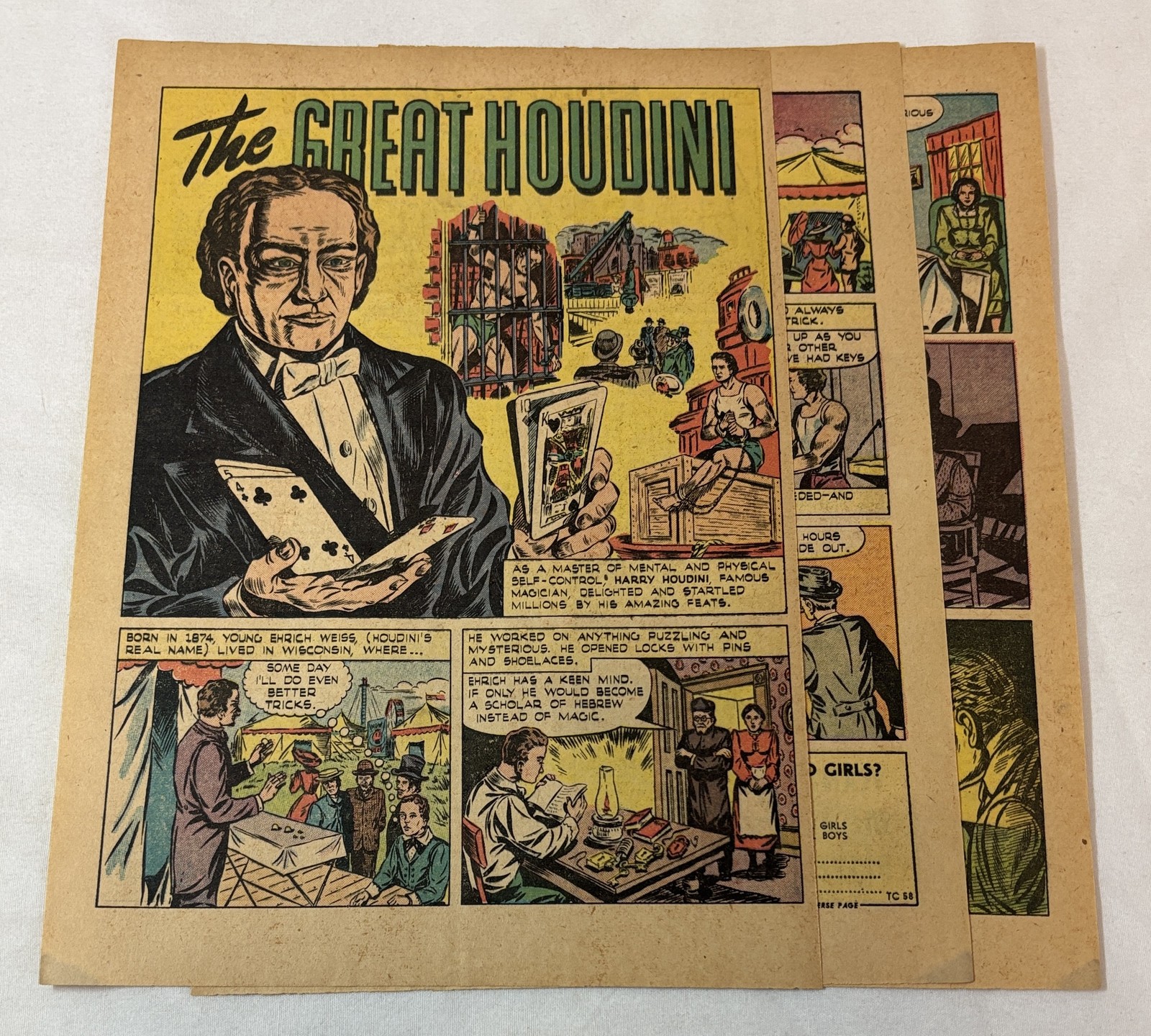 1947 five page cartoon story ~ HARRY HOUDINI The Great Magician