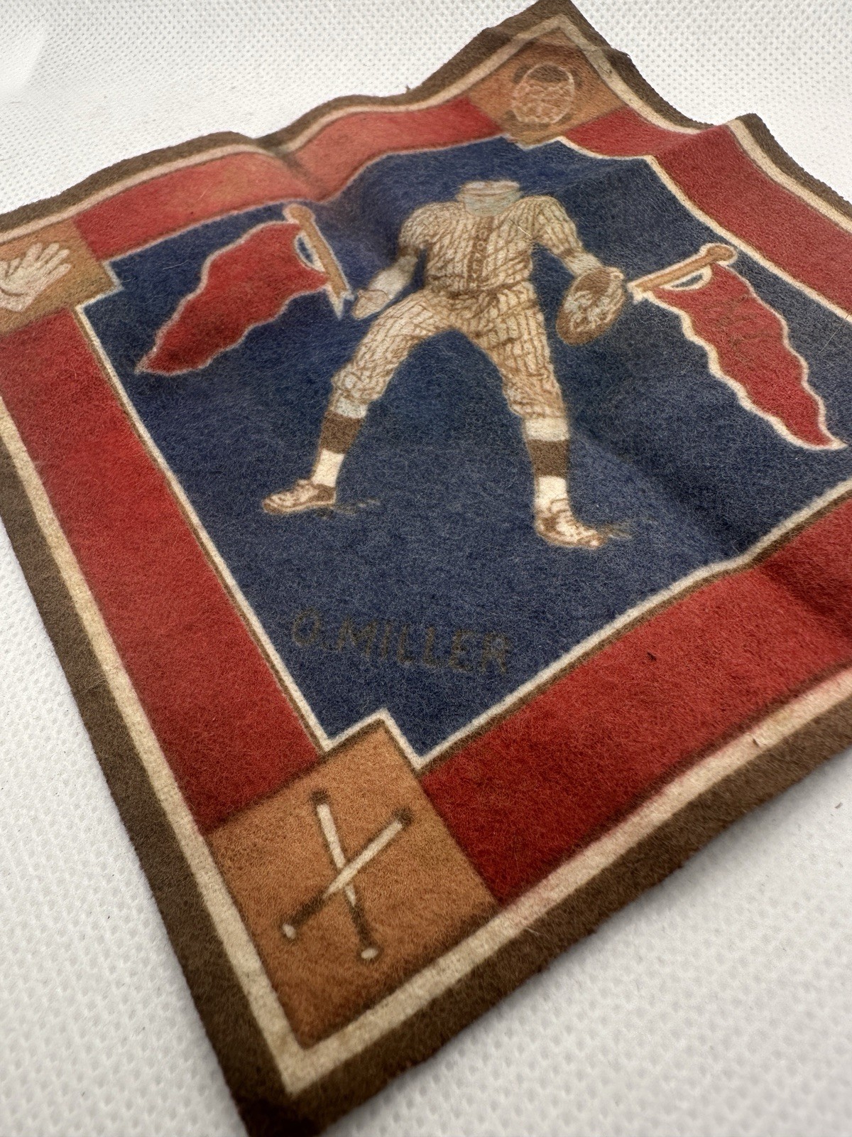 B18 Tobacco Felt Blanket From 1914 Of Otto O Miller, Red & Blue Brooklyn Dodgers