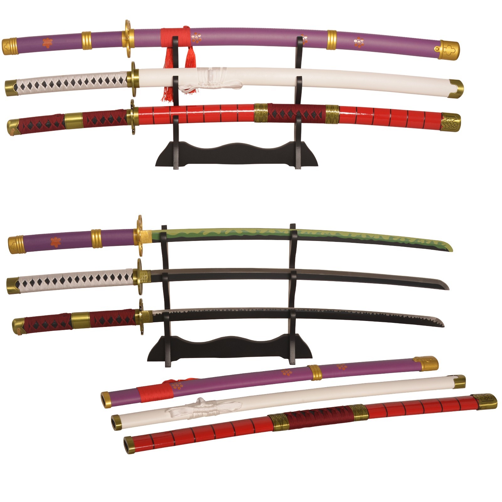 Zoro‑Style 3‑Pcs Metal Katana Set, Sandai Kitetsu Wado Ichimonji Yama‑Enma.