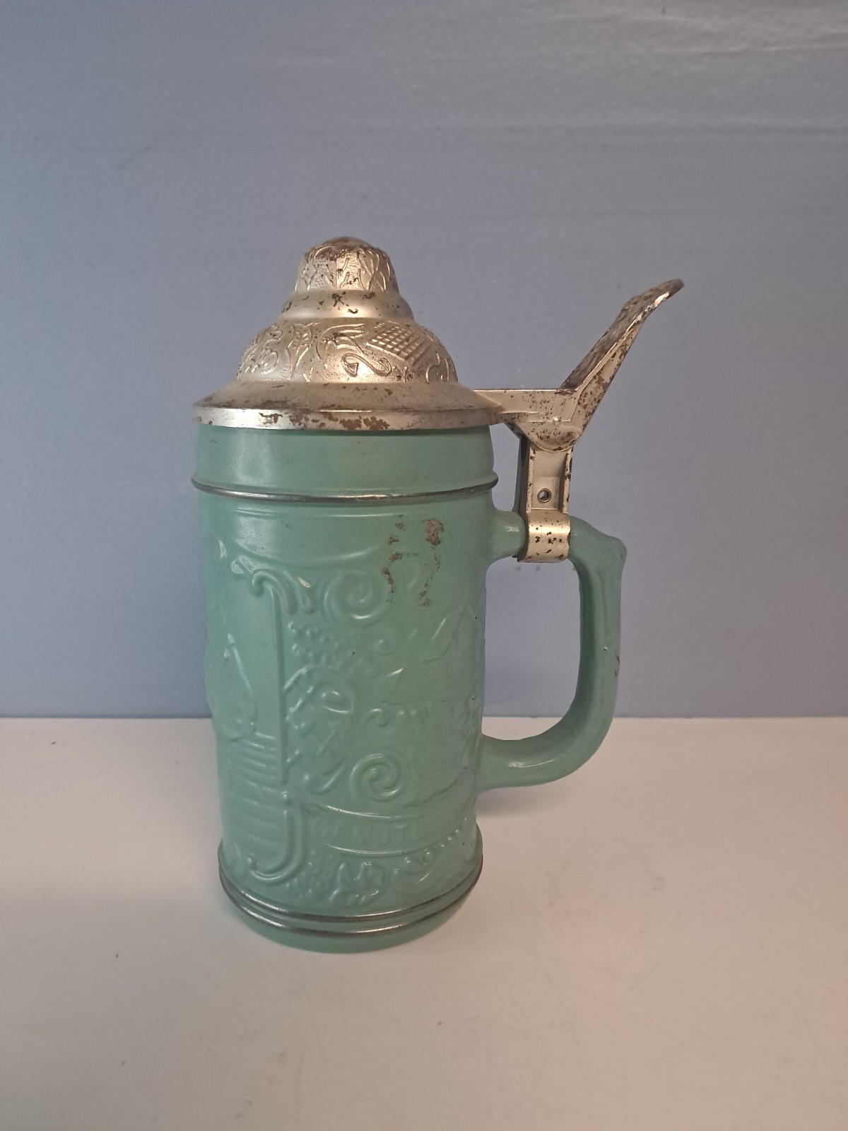 Vtg Turquoise German Stein With Hinged Lid