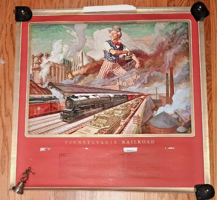 Vintage 1943 Pennsylvania Railroad Wall Calendar Serving the Nation WWII Dean