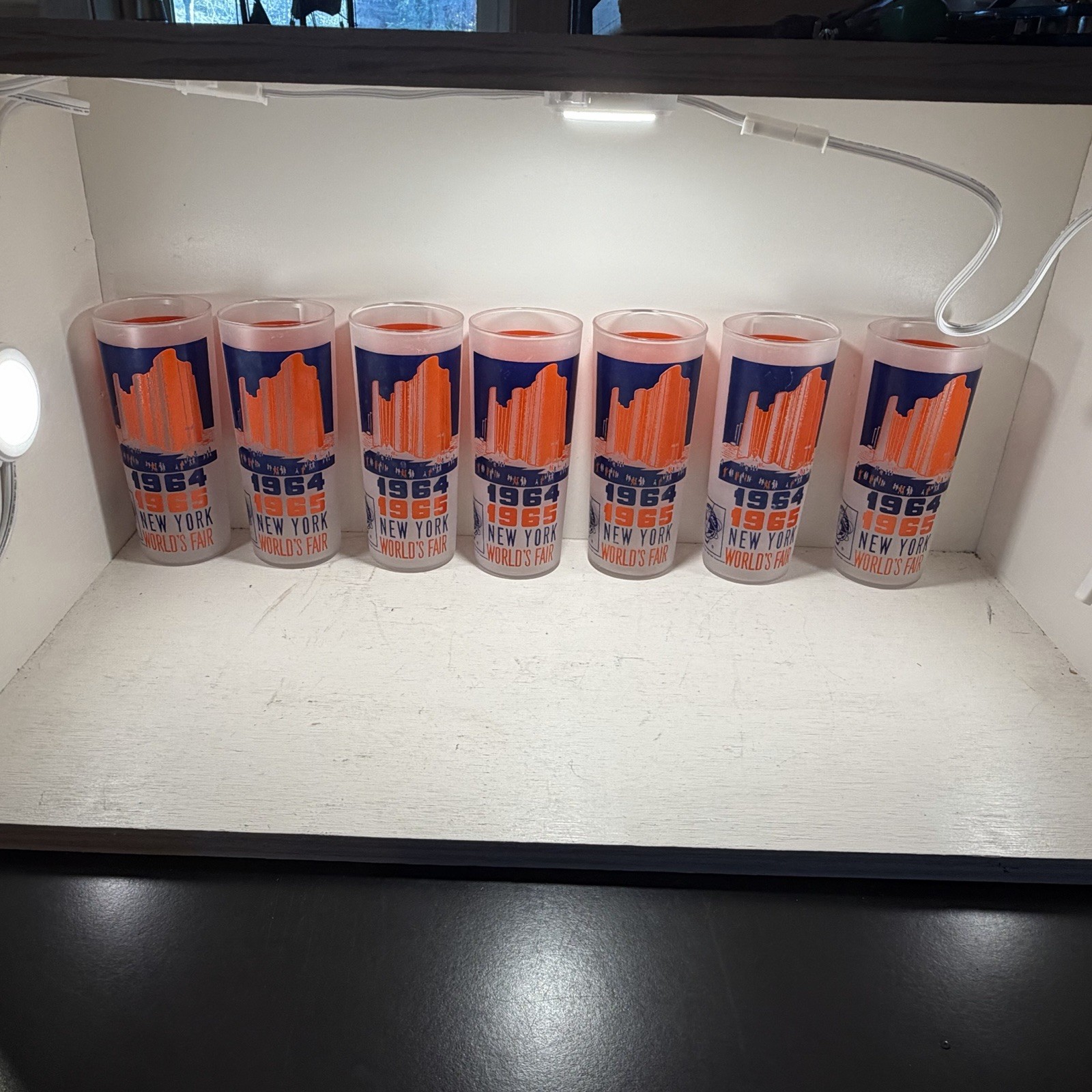 Vintage Original 1964-65 New York World's Fair Set 7 Souvenir Glasses Retro MCM Vintage Original 1964-65 New York World's Fair Set 7 Souvenir Glasses Retro MCM